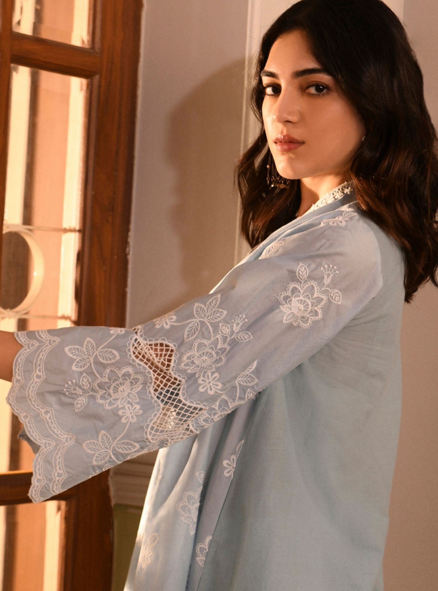 Azara Supima Cotton Light Blue Kurta with Dhoti Pant Set