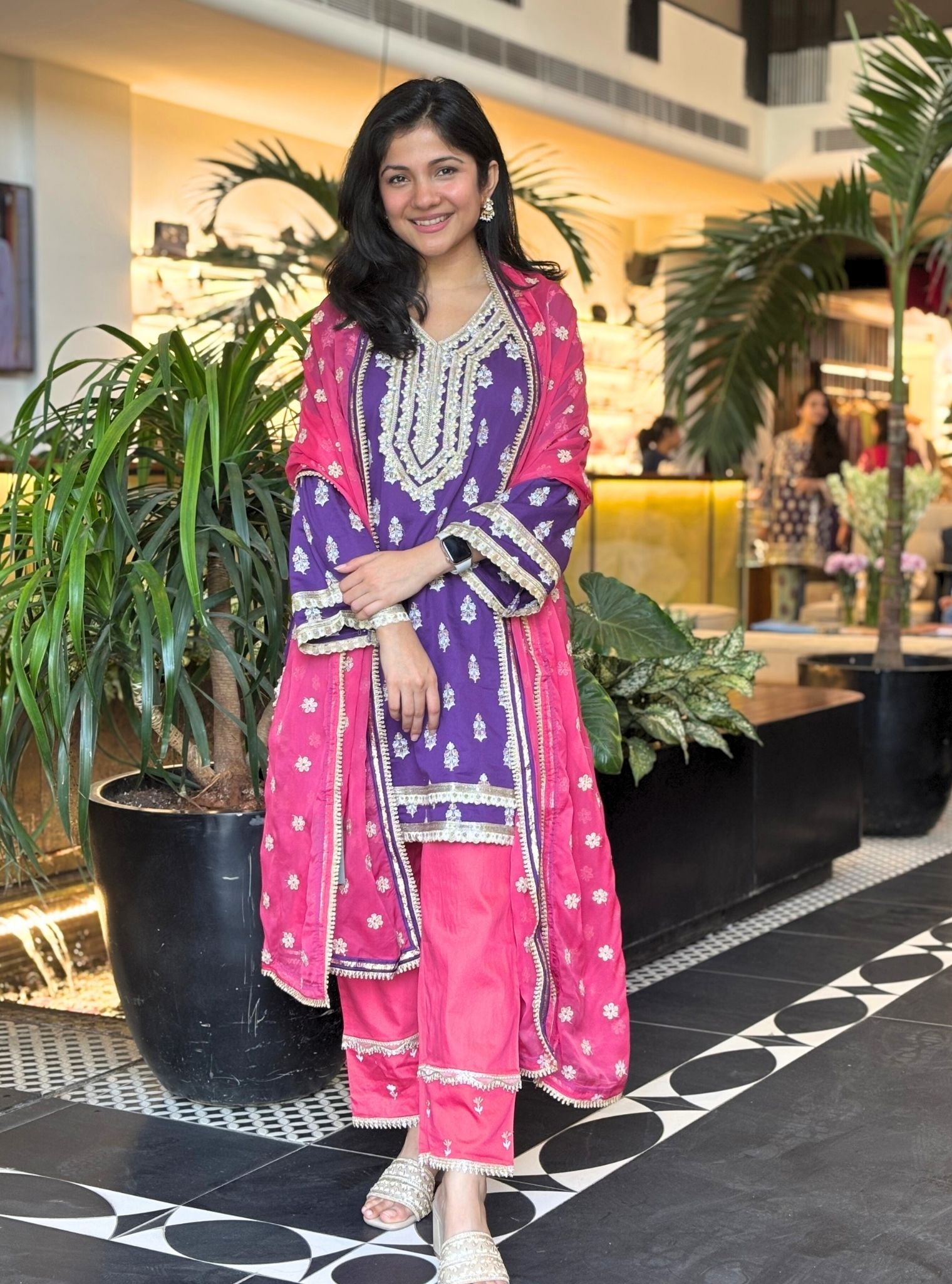 Sama Pima Purple Kurta with Kaveri Fuchsia Pant Set