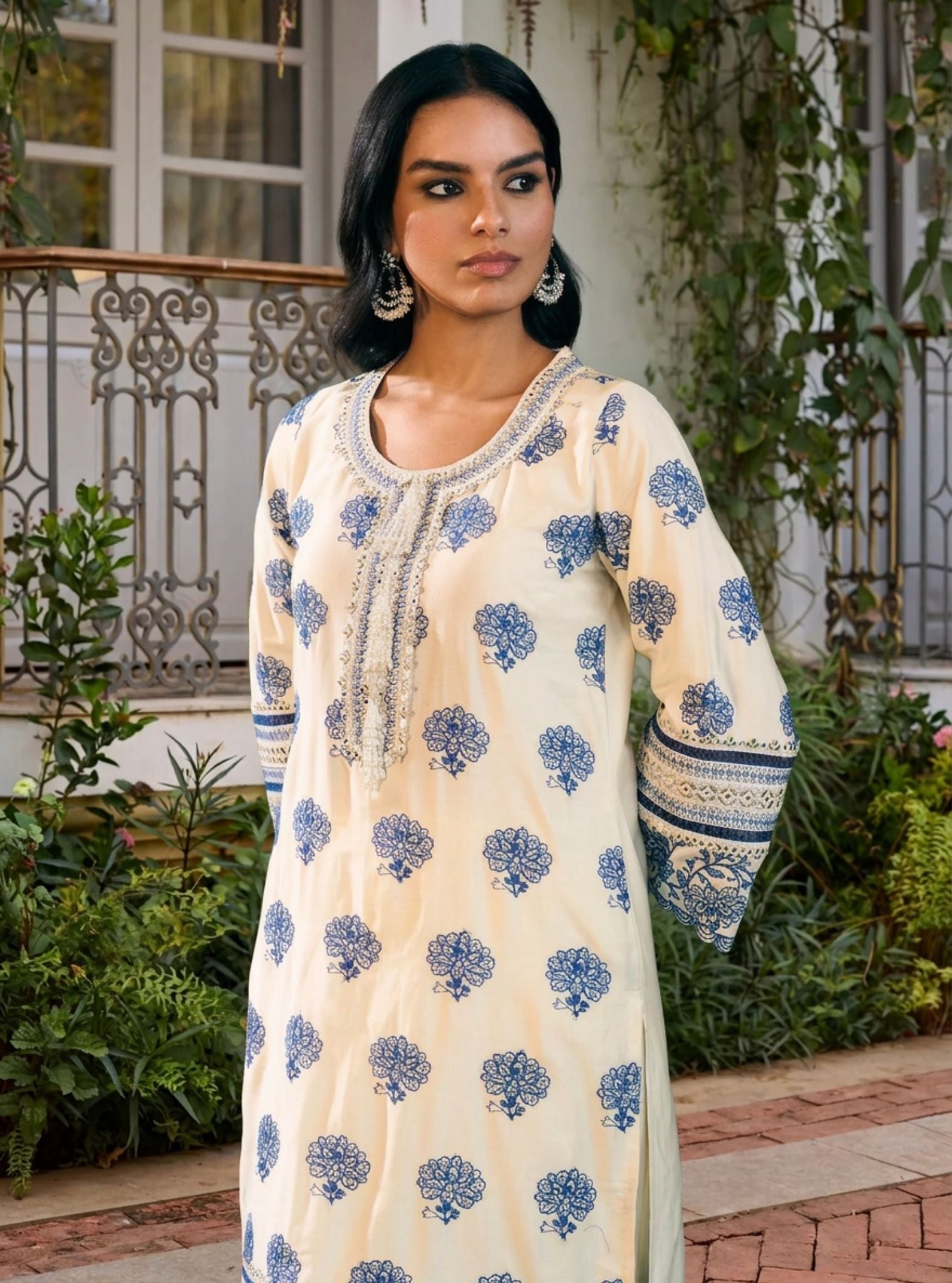 Reha Pima Satin Off White Kurta Set
