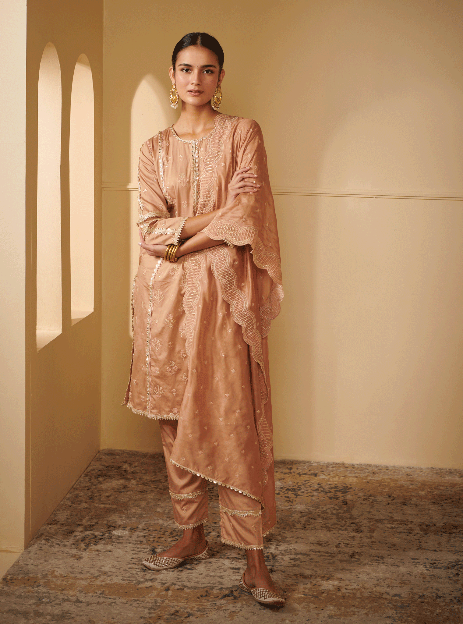 Kaveri Pima Satin Brown Kurta Set