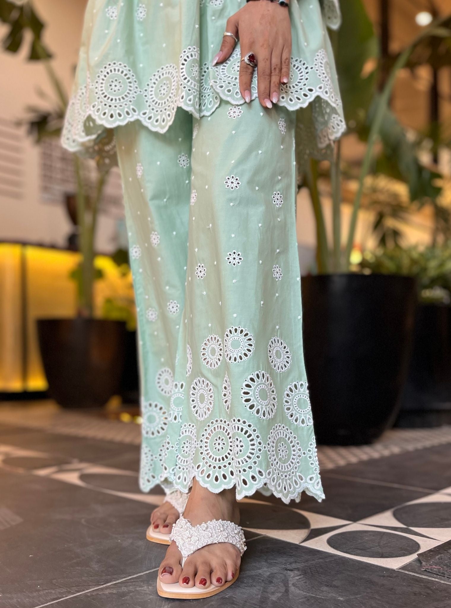 Aurelia Supima Cotton Green Top with Bell Bottom Set