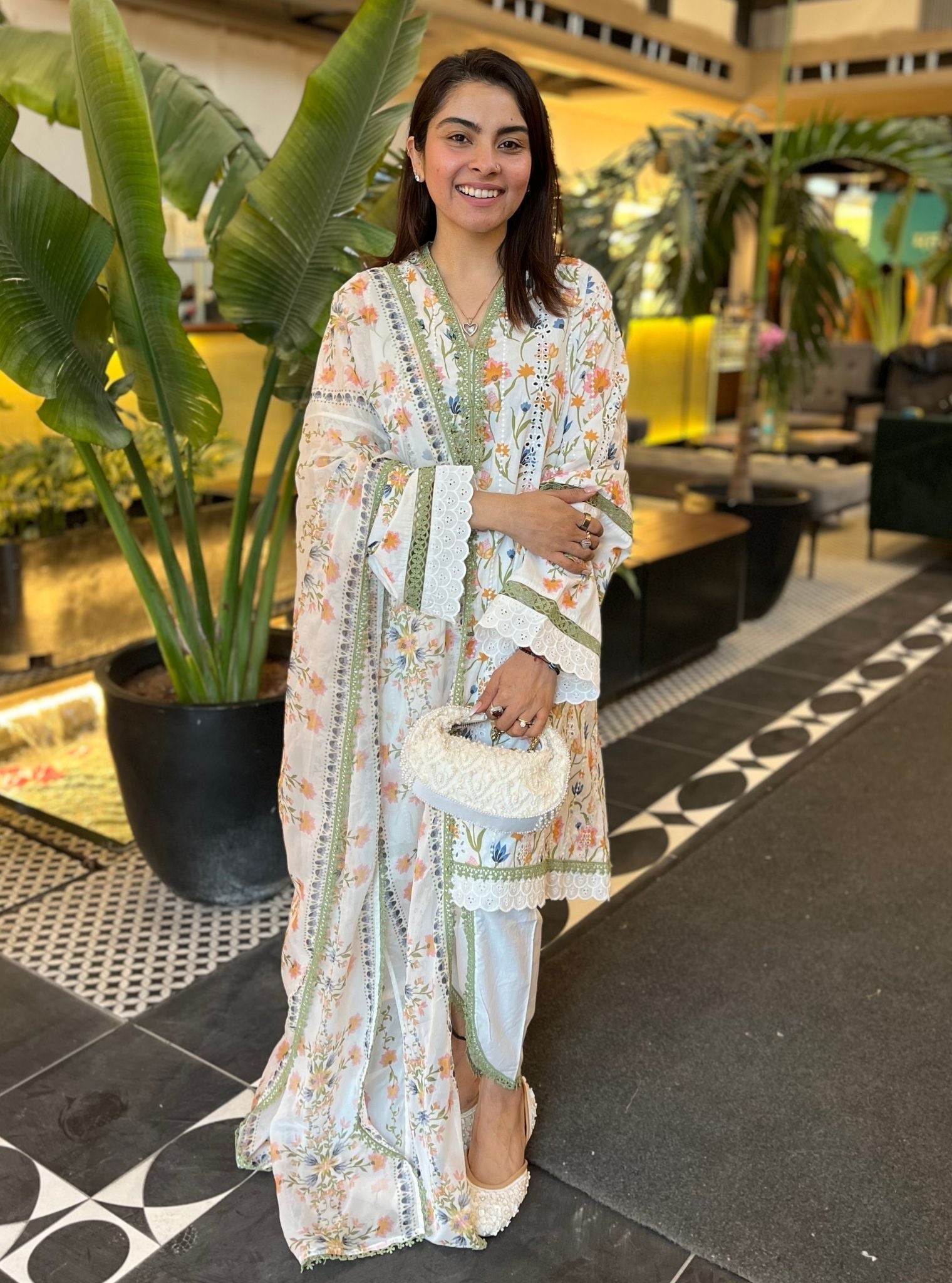 Gargi Supima Cotton Printed White Kurta Set