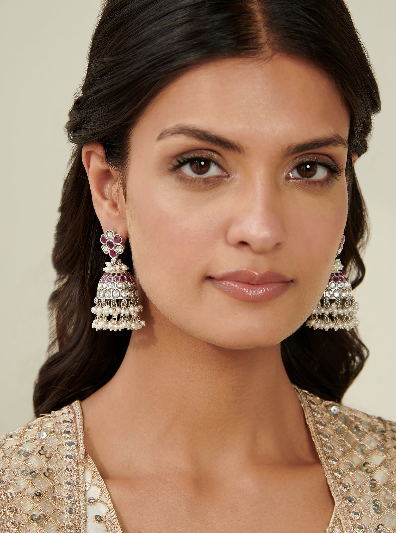 Pure Silver Dakshi pink jhumka