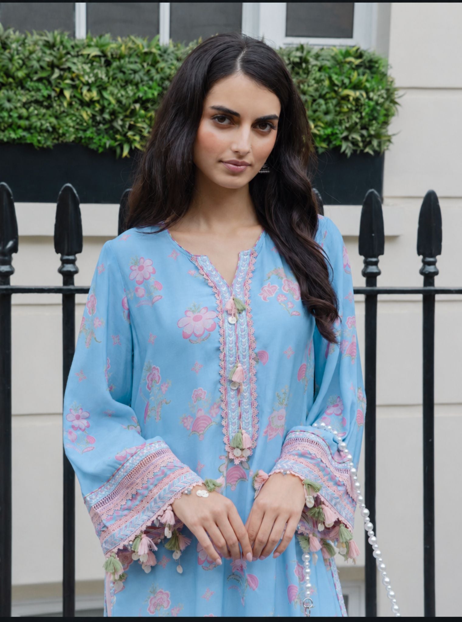 Sehar Lawn Printed Steel Blue Kurta Set