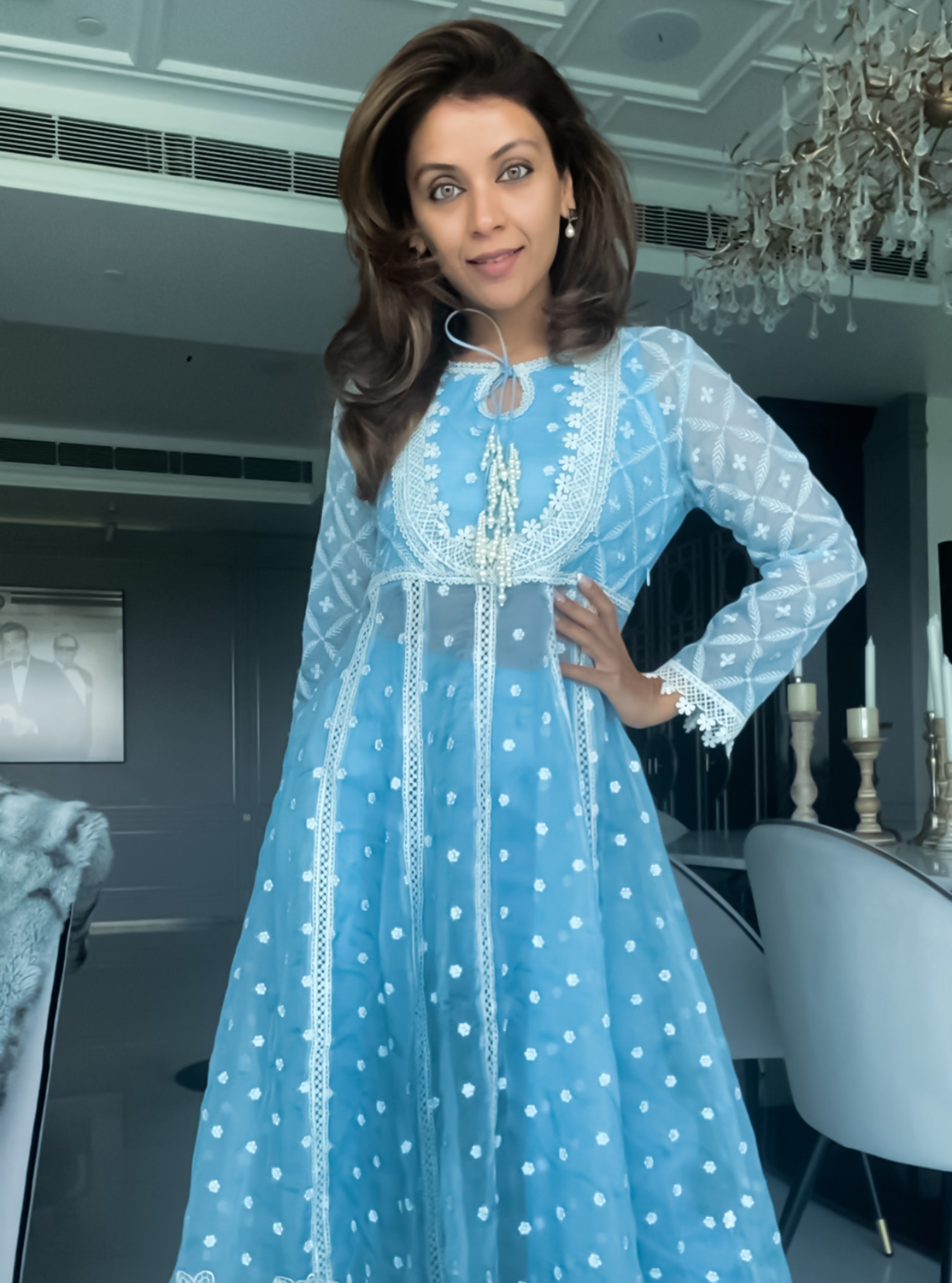 Valerie Organza Blue Anarkali Kurta Set