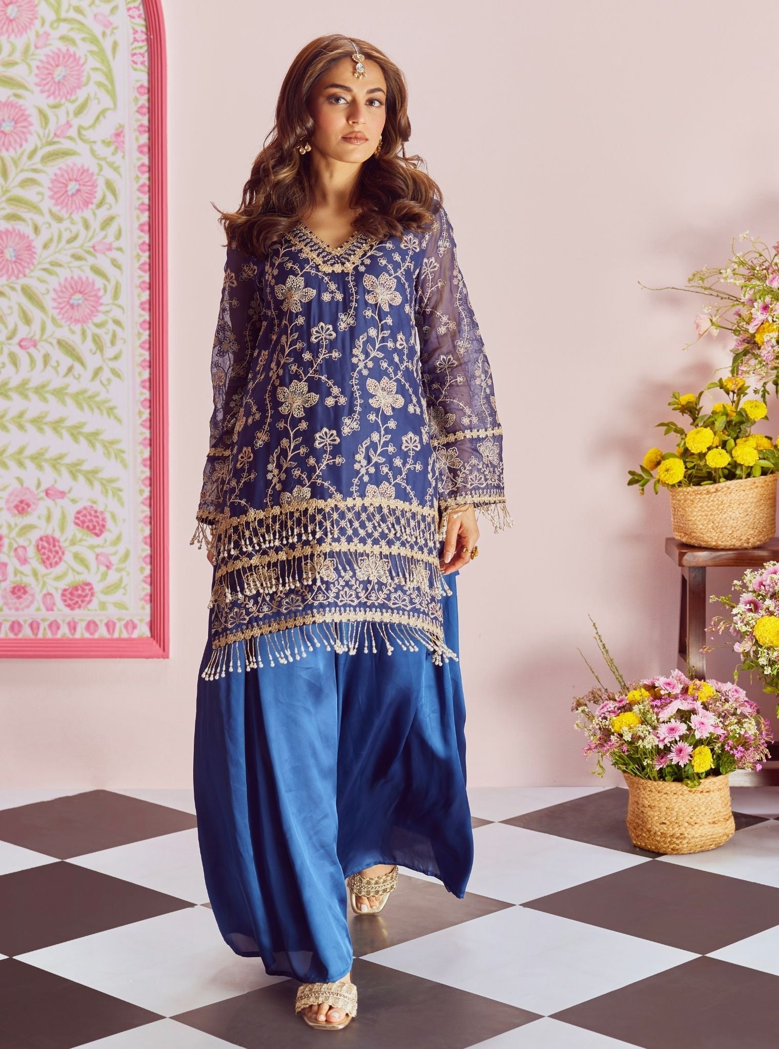 Raag Organza Navy Kurta Set