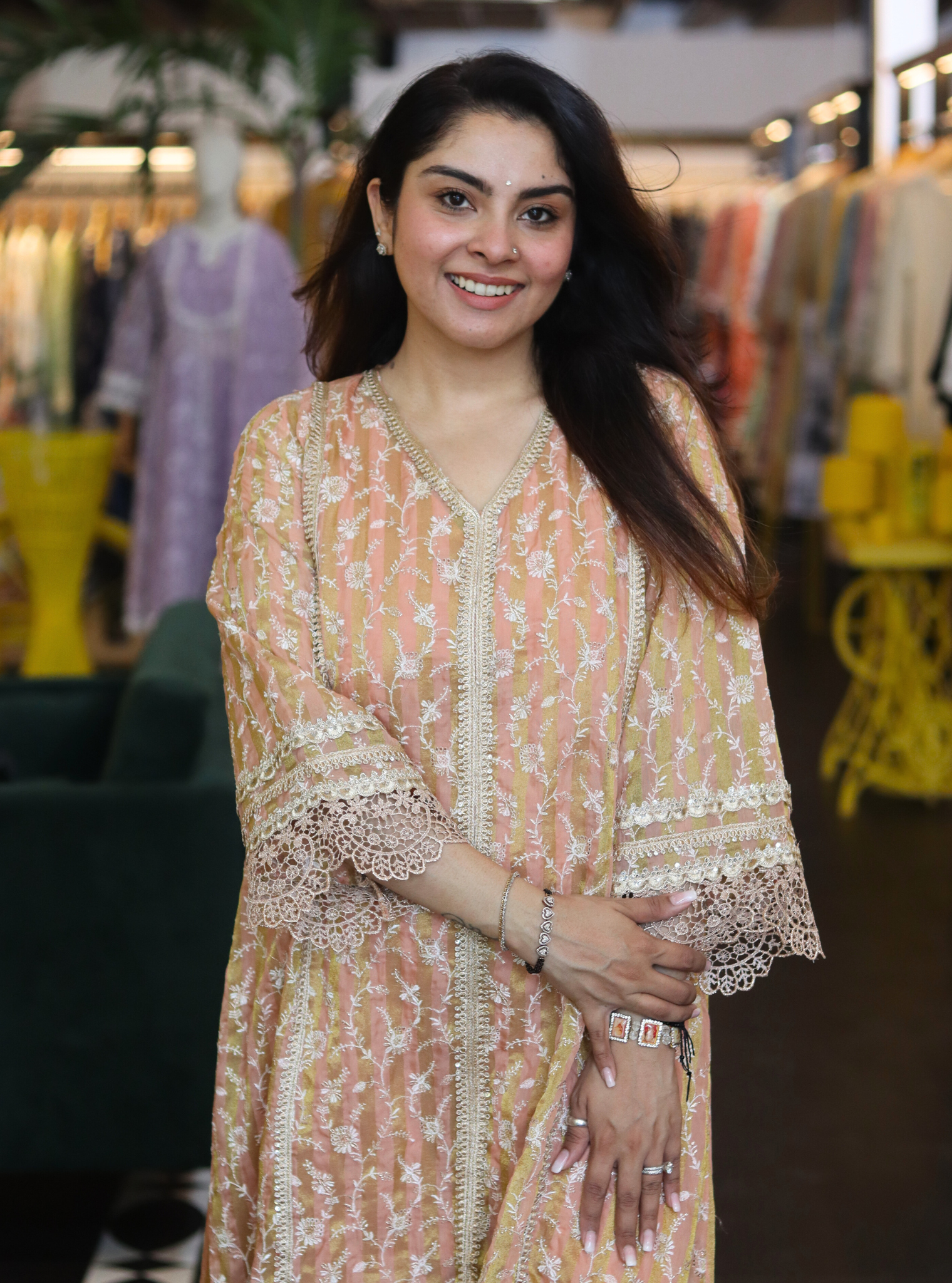 Caprina Banarsi Peach Kurta with Dhoti Pant Set