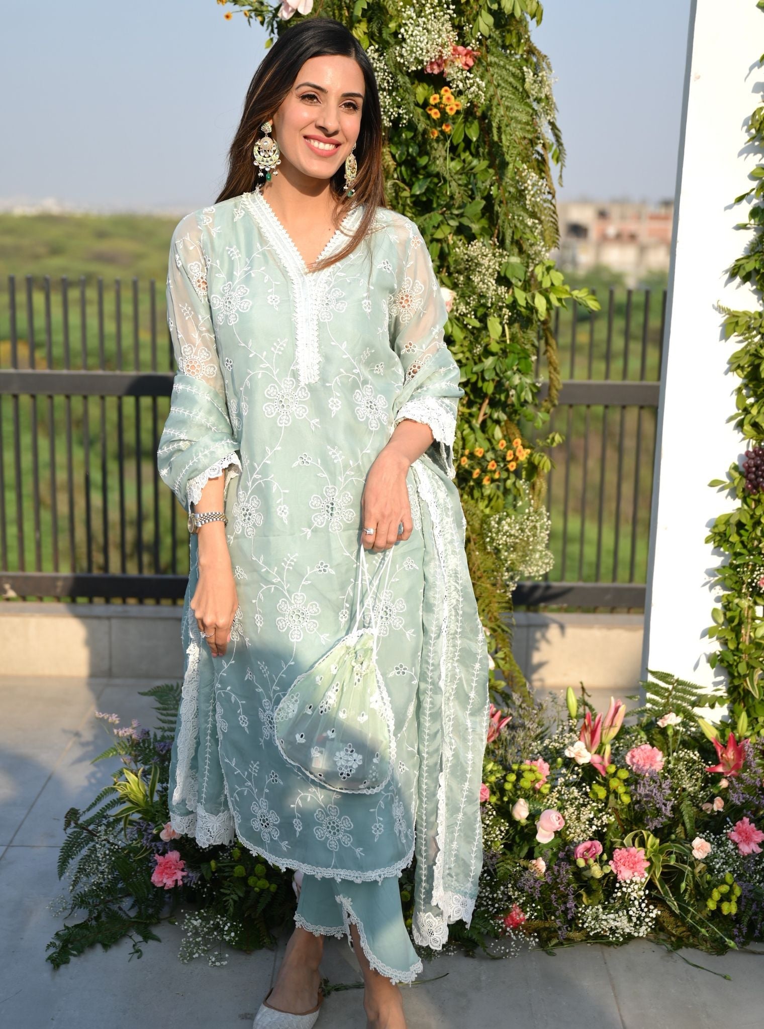 Nezira Organza Teal Blue Kurta Set