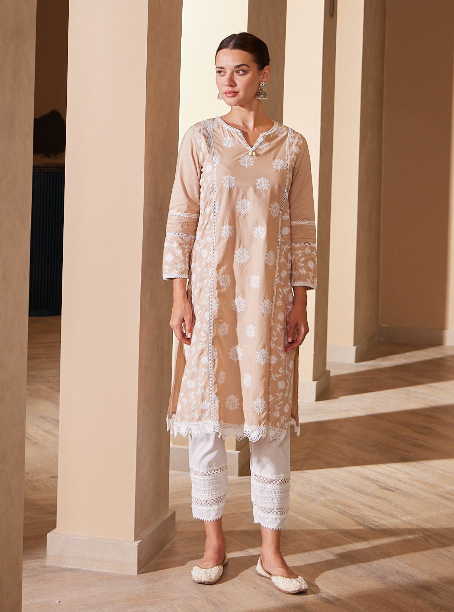 Kannur Supima Cotton Beige Kurta Set