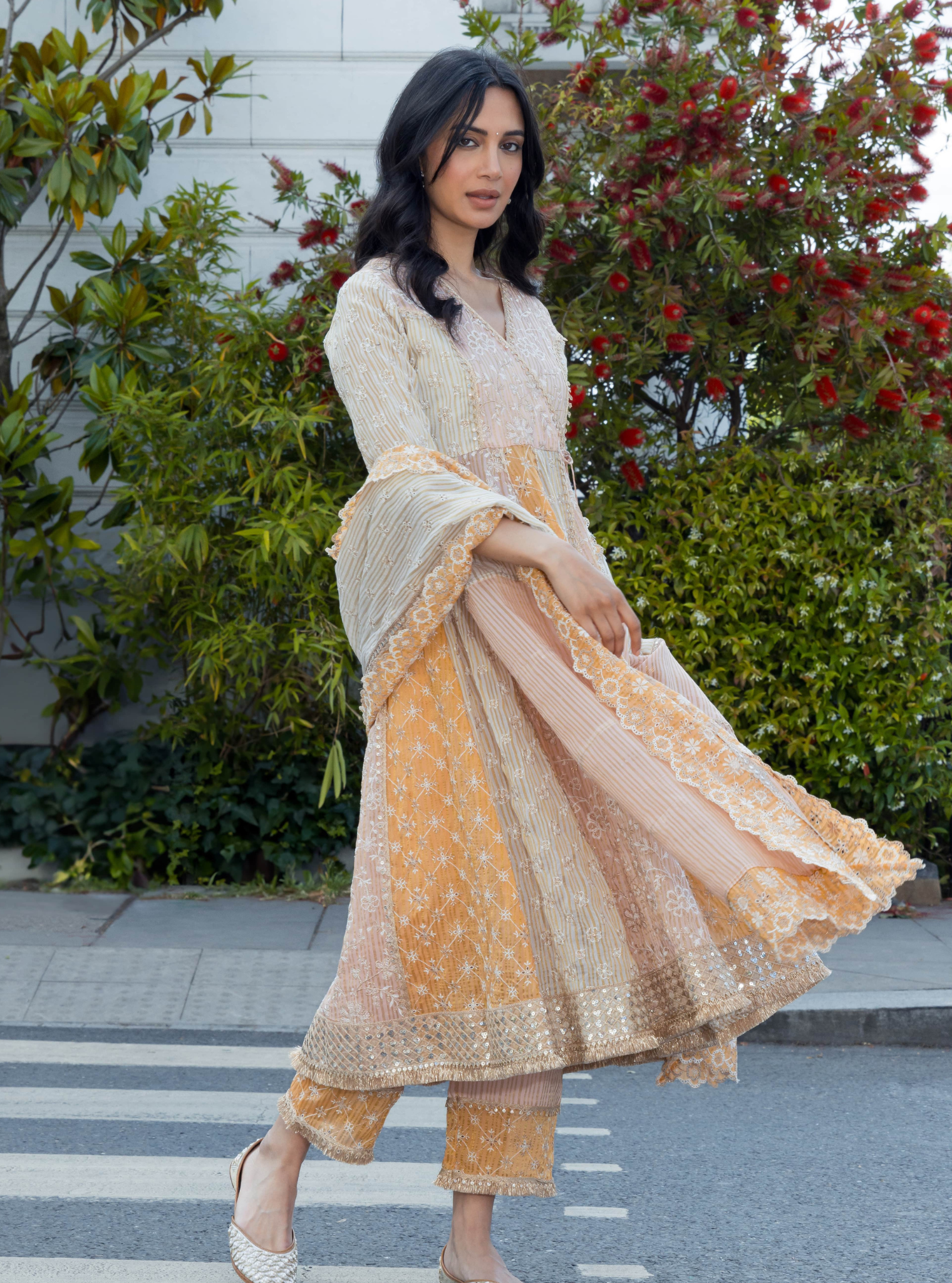 Sailsbury Banarsi Off White Anarkali Kurta Set