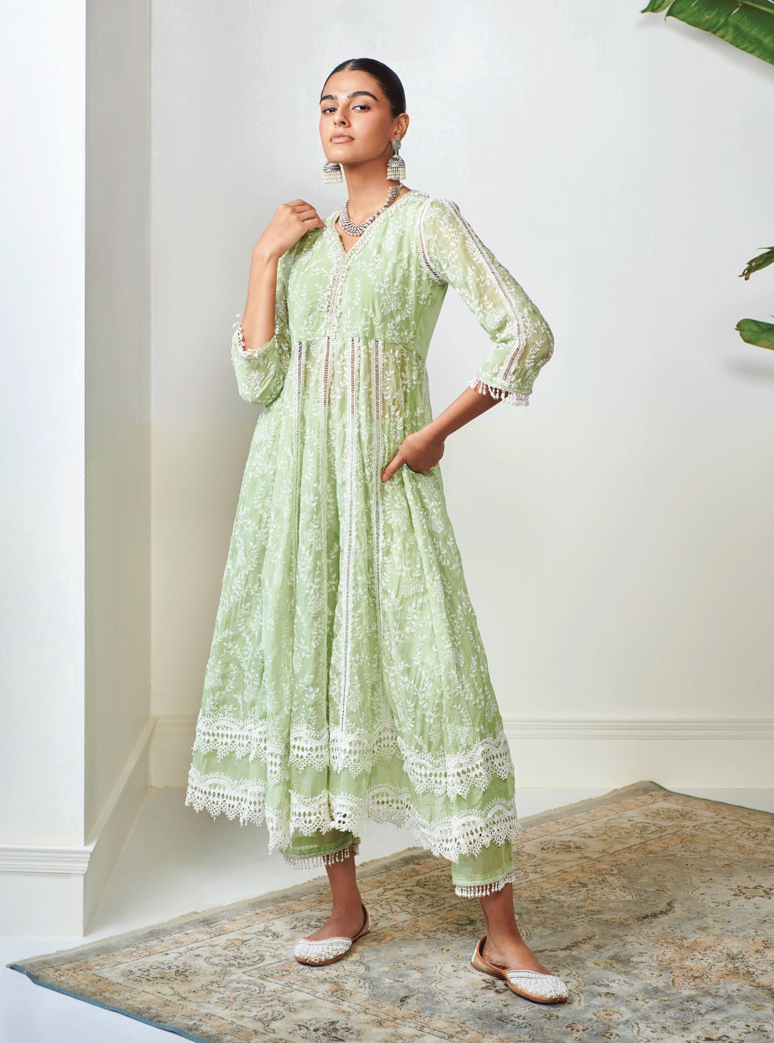 Twyla Organza Green Kurta Set