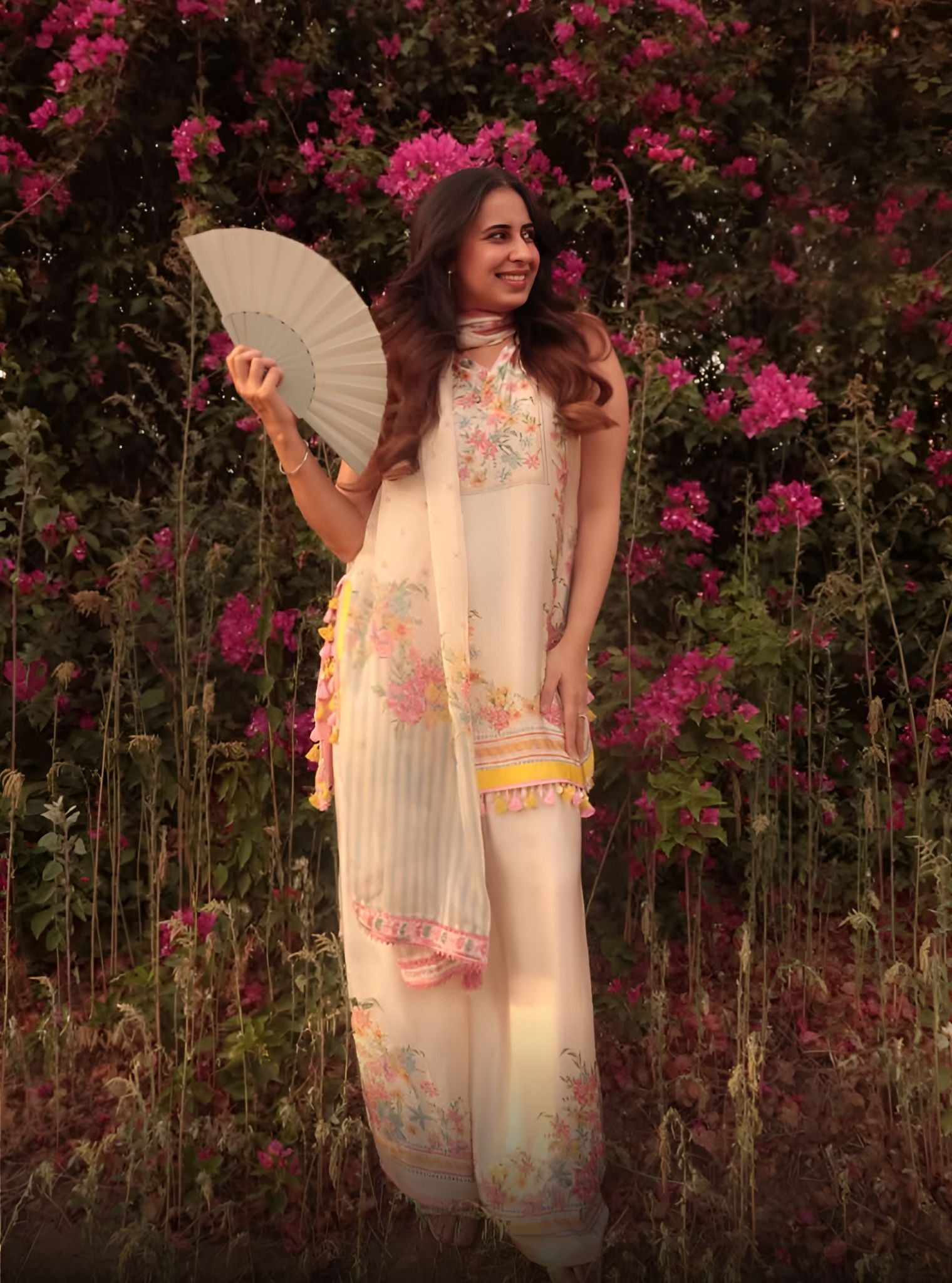 Zivae Cupro Satin Printed Off White Kurta With Farshi Salwar
