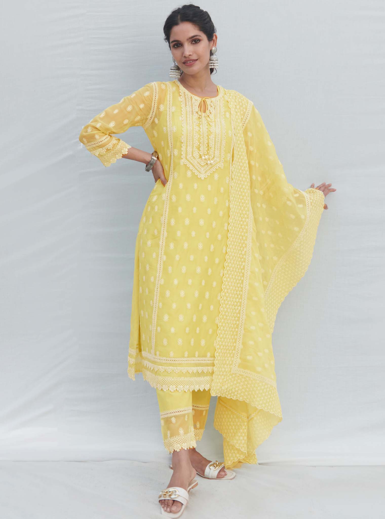Jankia Organza Yellow Kurta Set