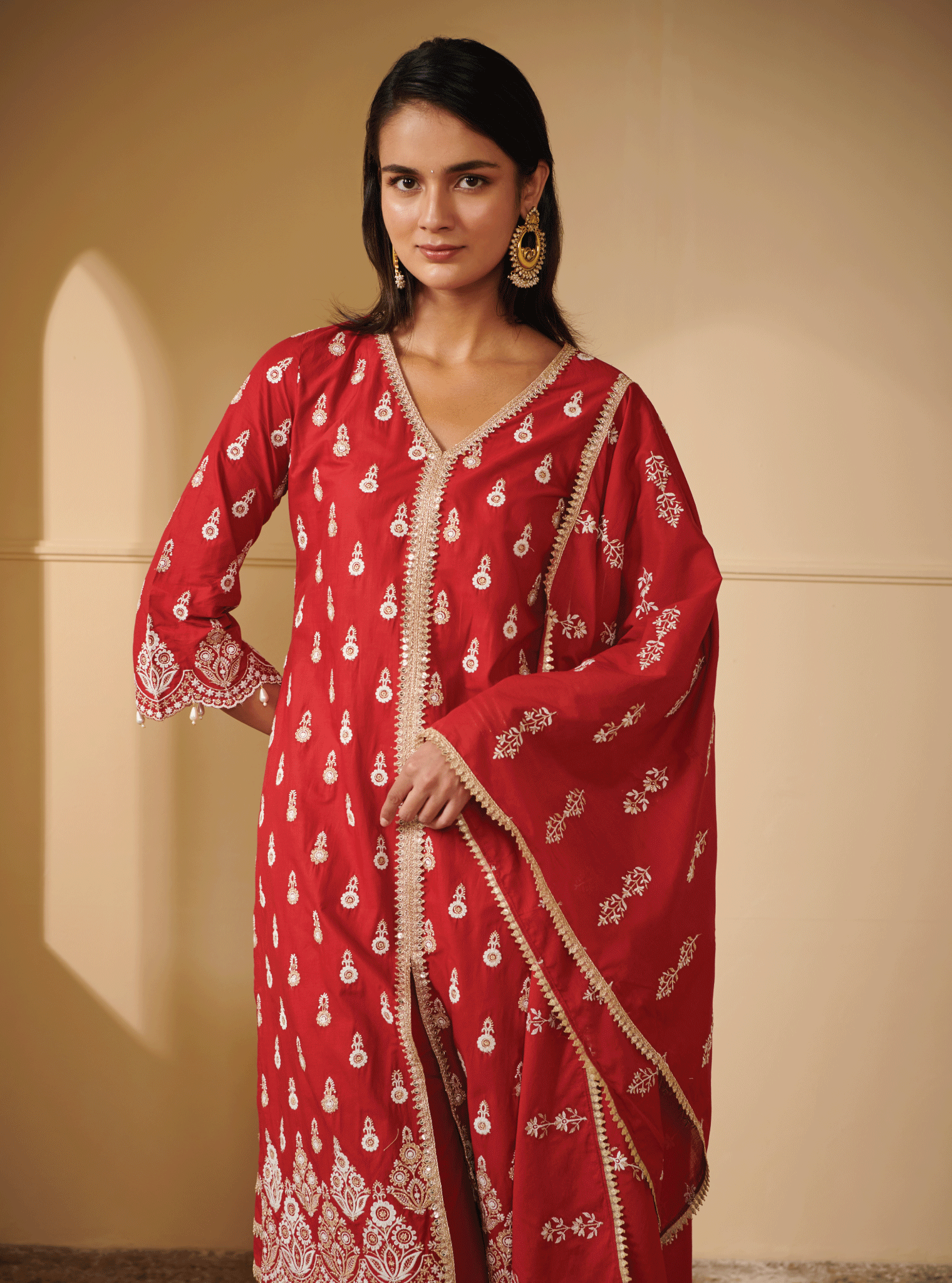 Ahar Supima Cotton Red Kurta Set