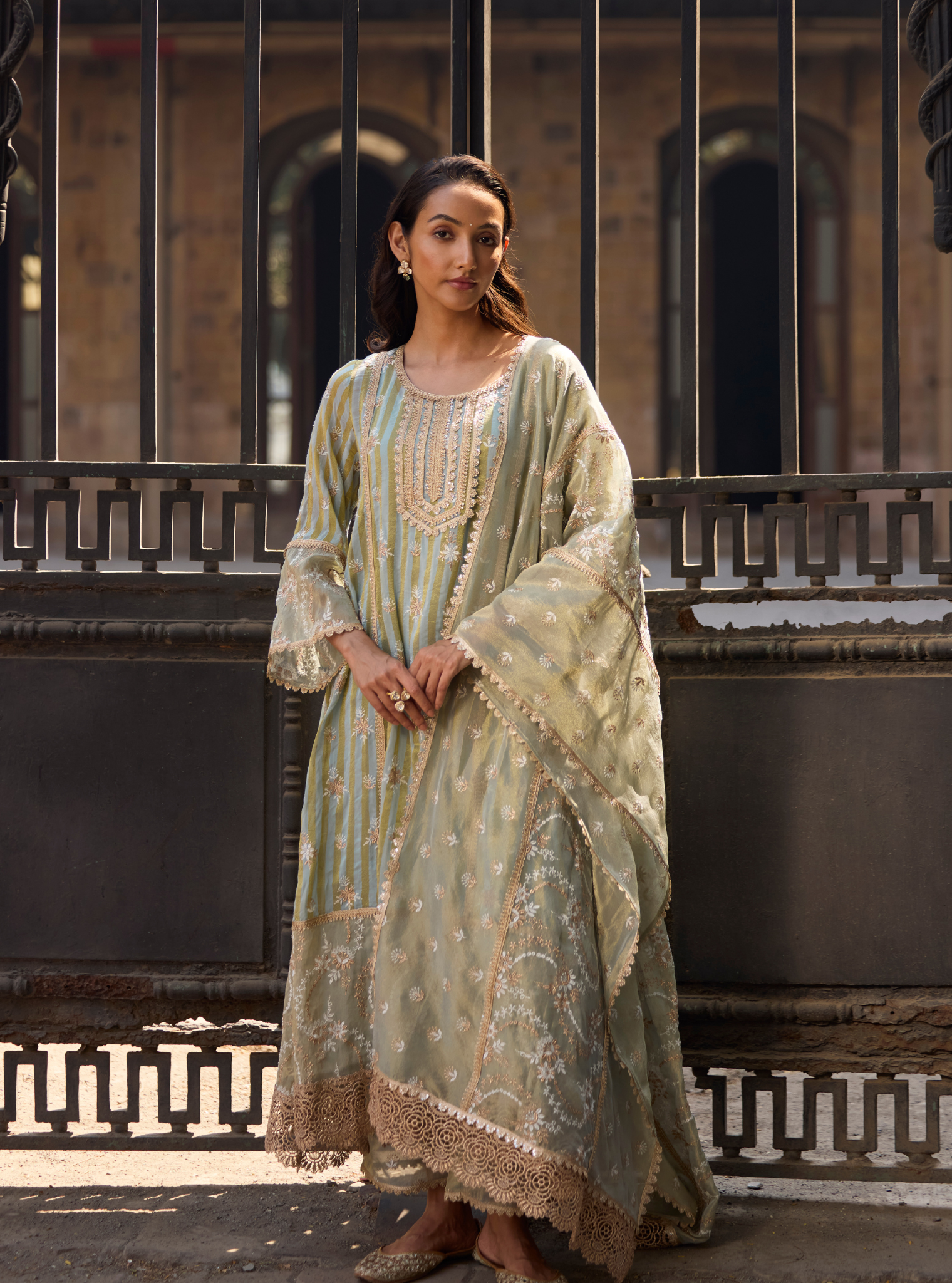 Kesar Banarsi Light Blue Anarkali Kurta Set