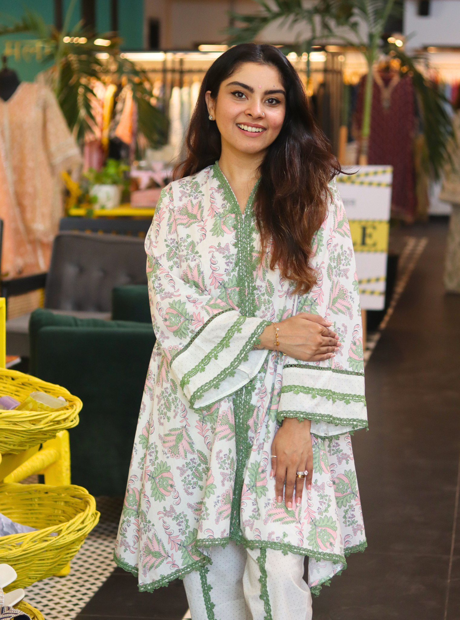 Azura Chintz Green Kurta with Dhoti Set