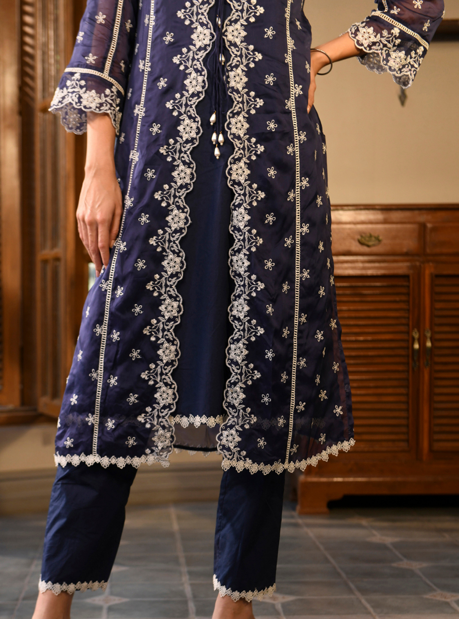 Paheli Organza Navy Kurta Set