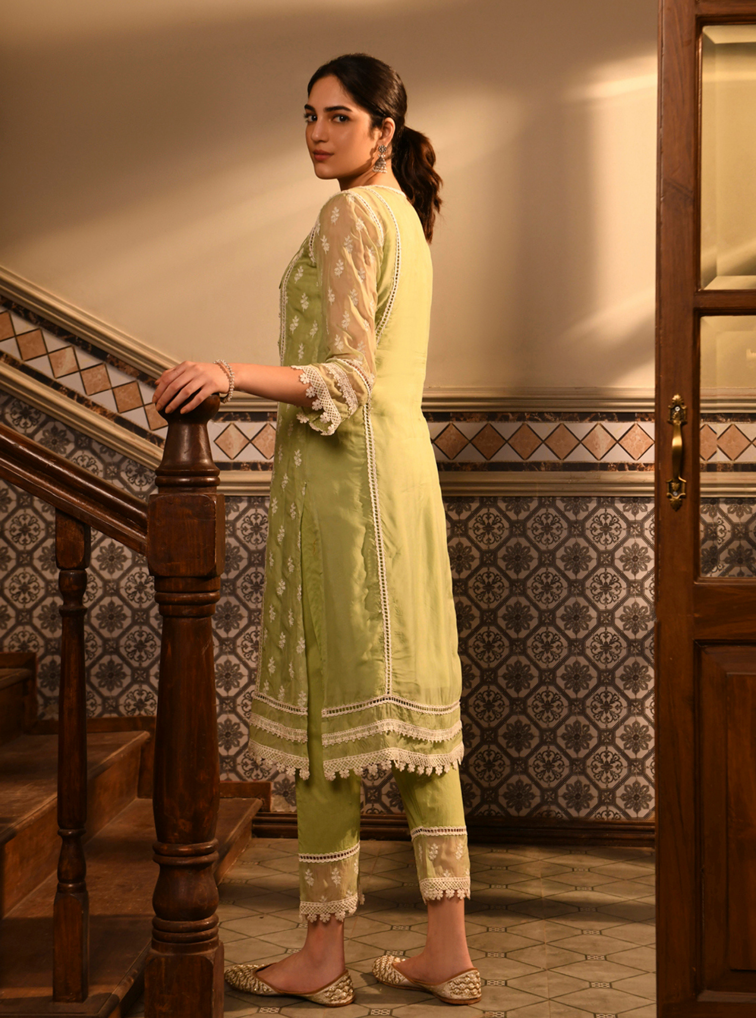 Sanaz Organza Green Kurta Set
