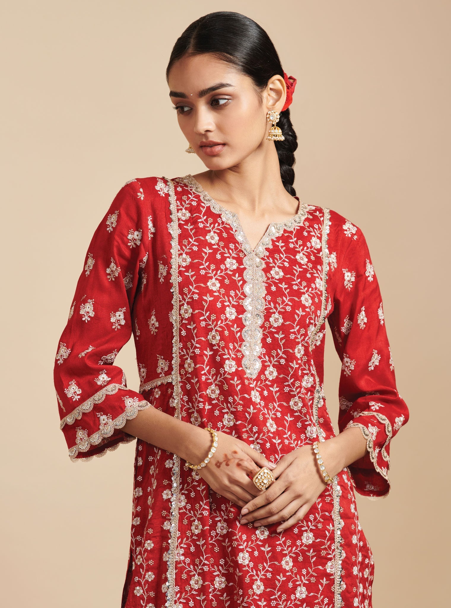 Kaashni Silk Red Kurta Set