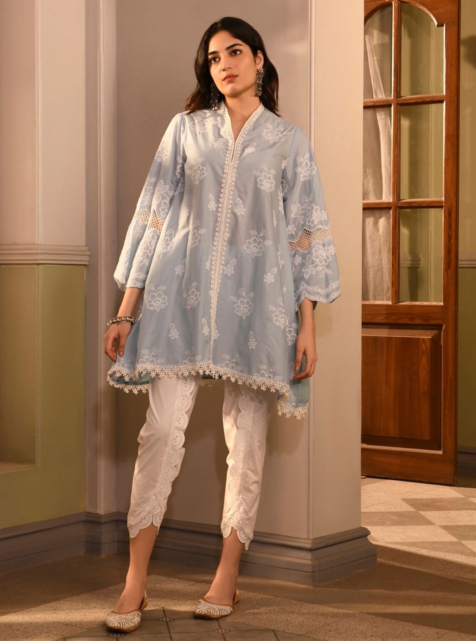 Azara Supima Cotton Light Blue Kurta with Dhoti Pant Set