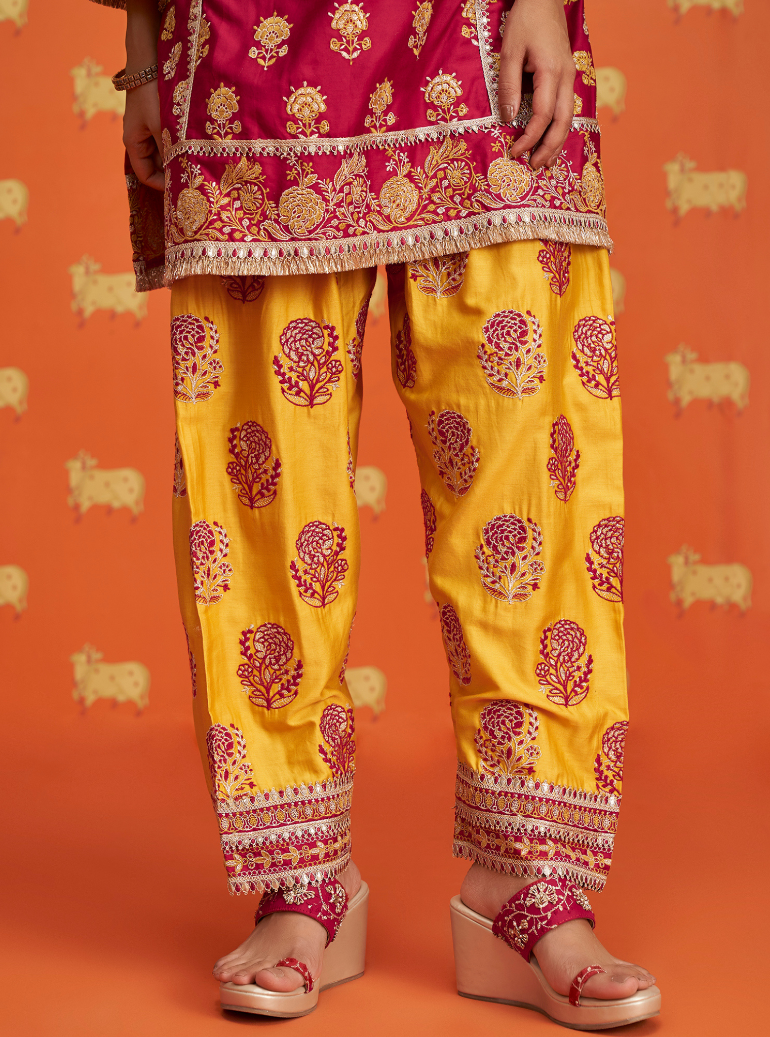 Aphinya Pima Satin Red Kurta Set