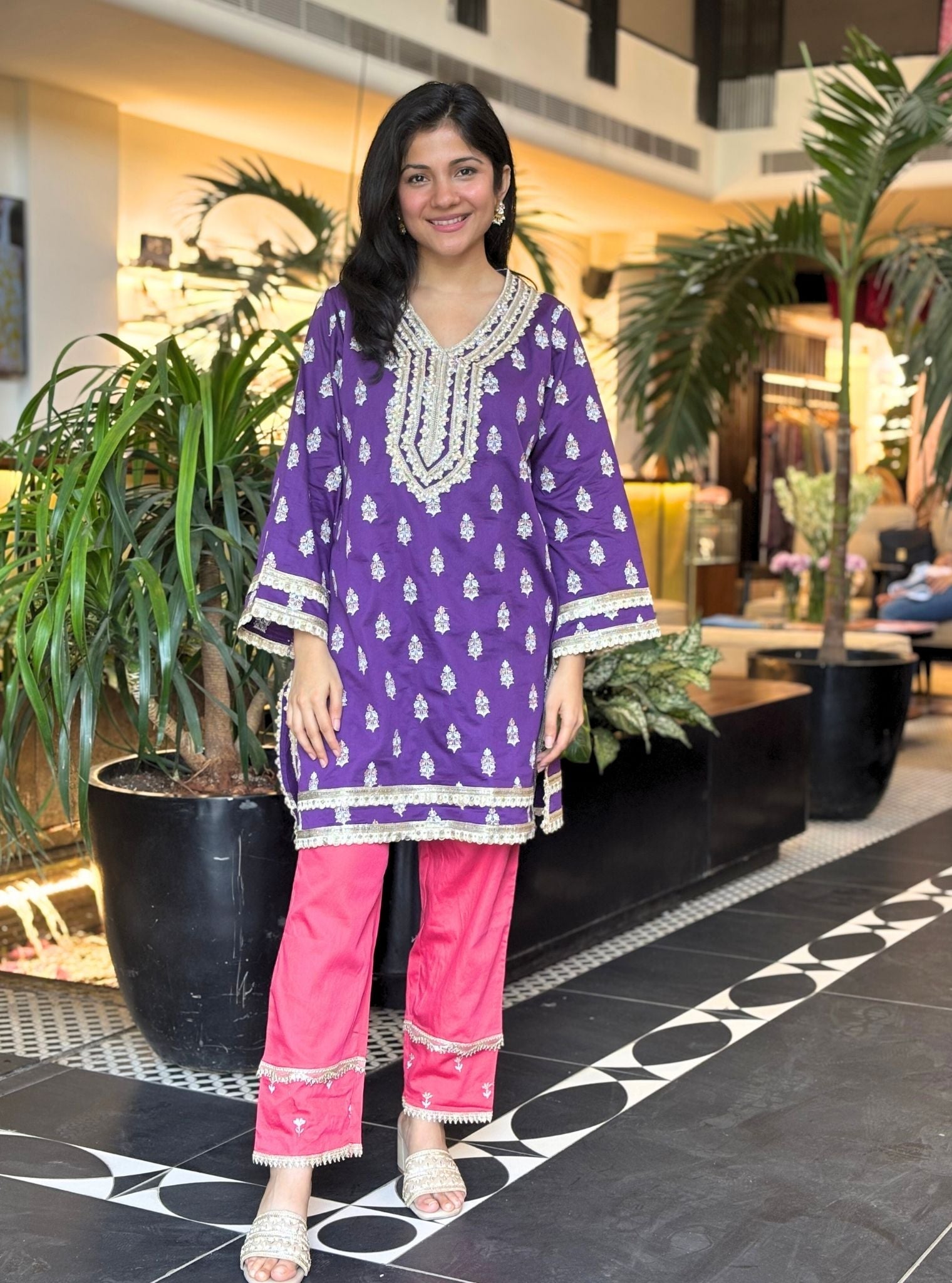 Sama Pima Purple Kurta with Kaveri Fuchsia Pant Set