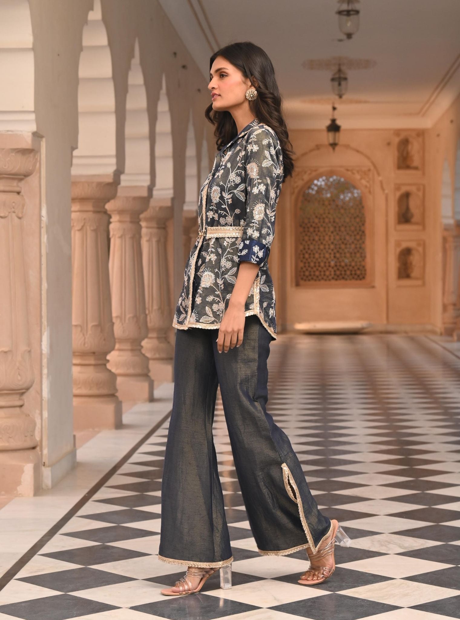 Savera Tissue Satin Navy Co-ord Set