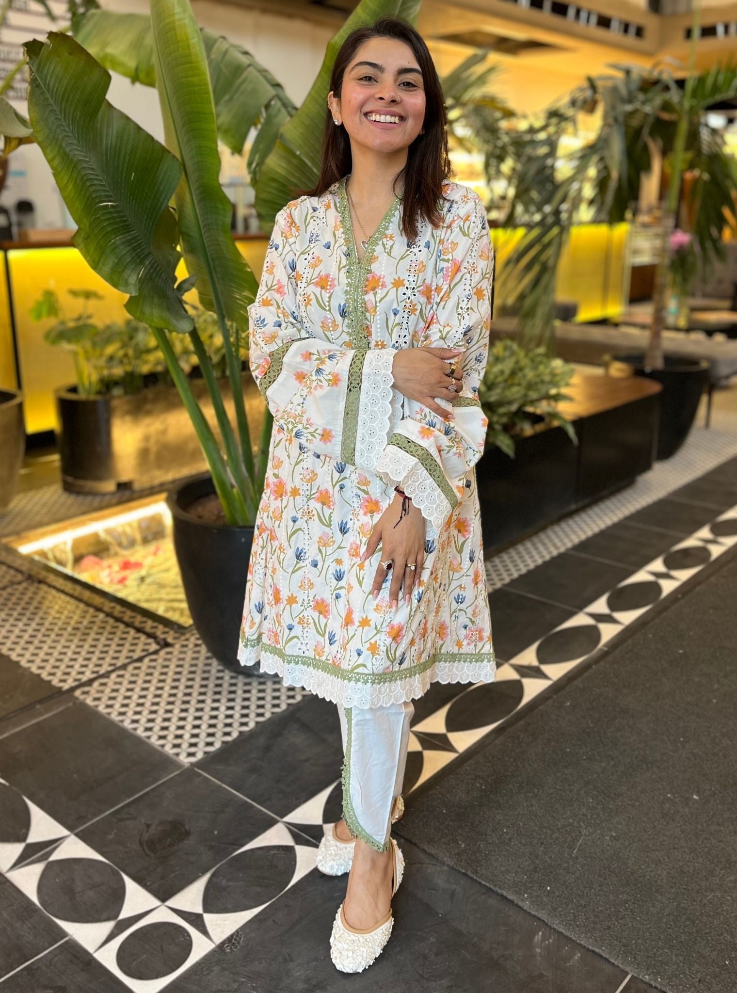 Gargi Supima Cotton Printed White Kurta Set