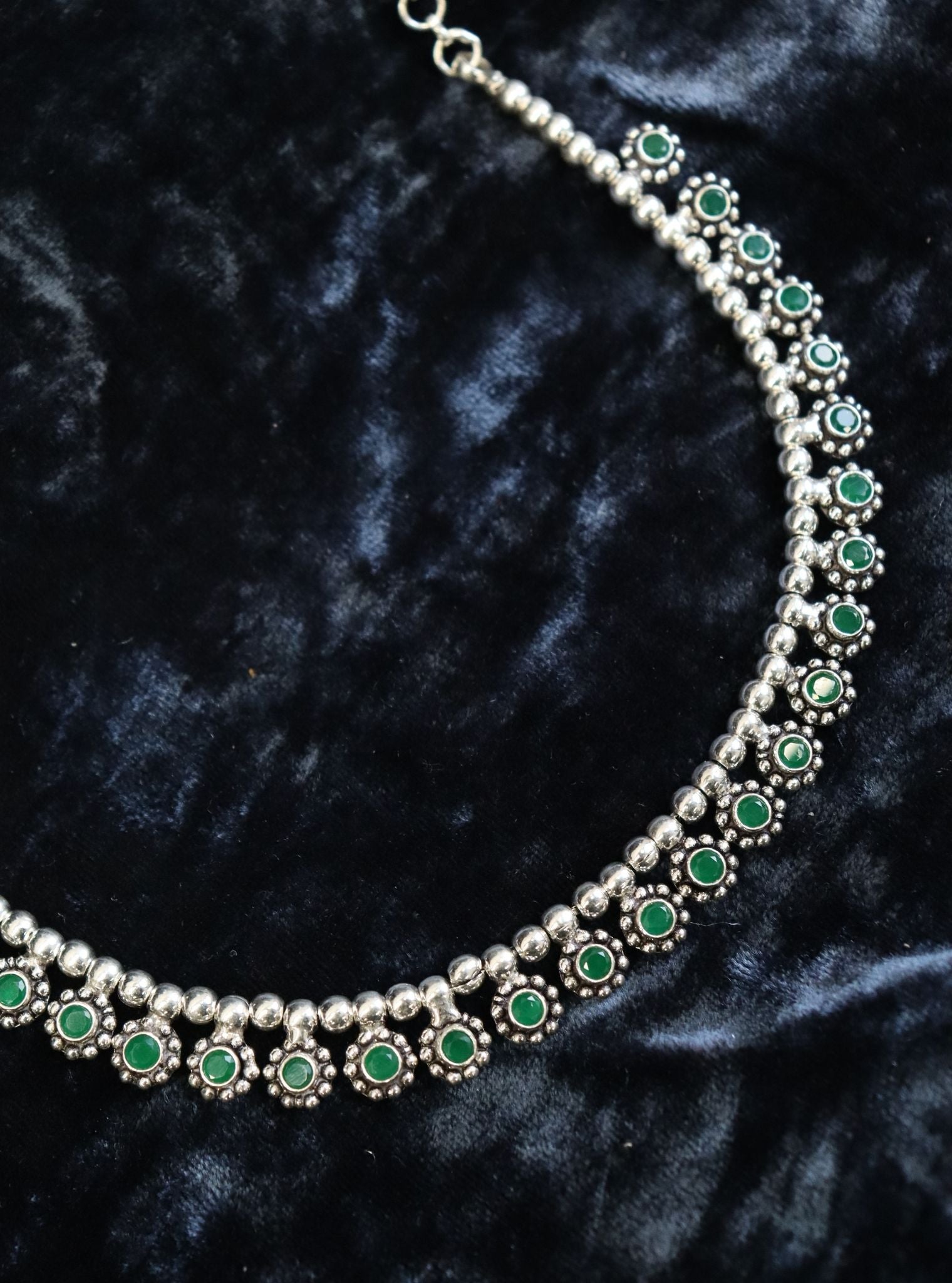 Pure Silver Ekavali Green Necklace