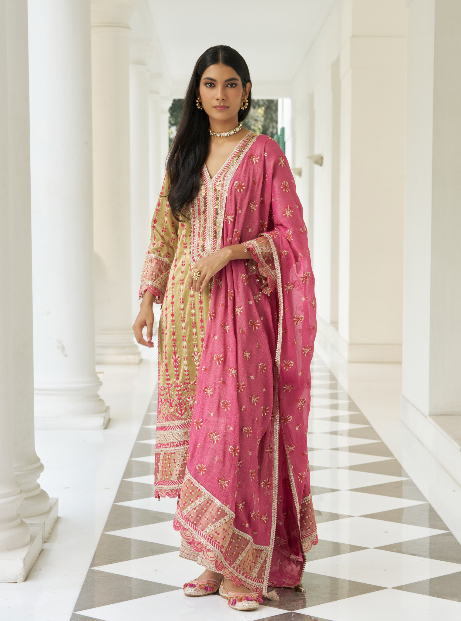 Varadaa Pista Tissue Green Kurta Set