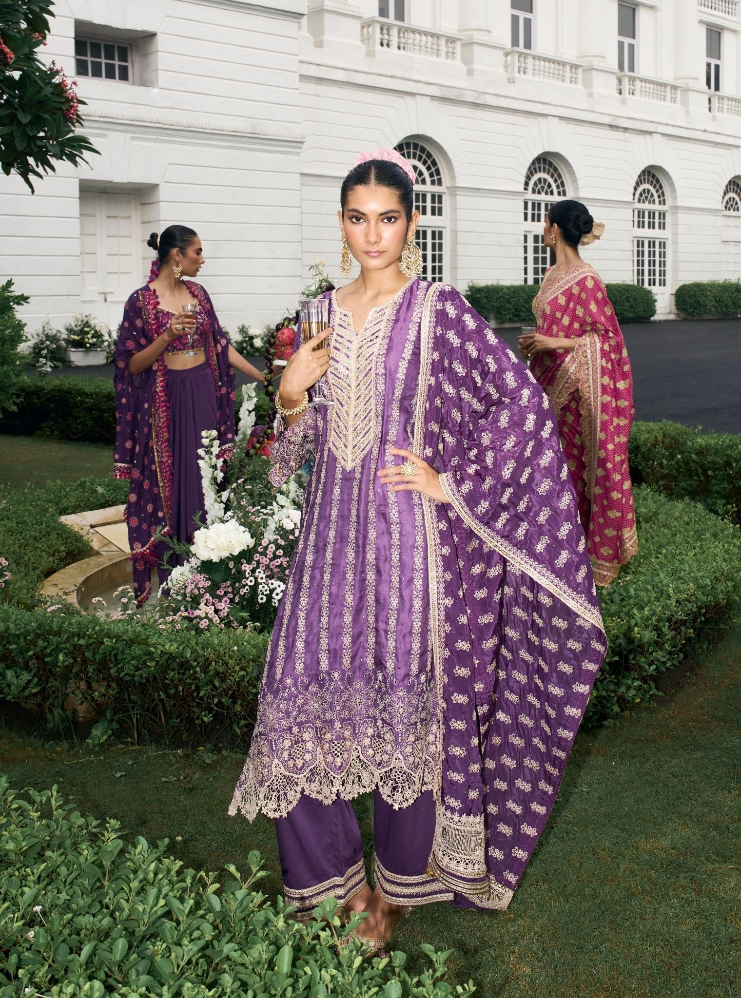 Anantaa Linen Satin Purple Kurta Set