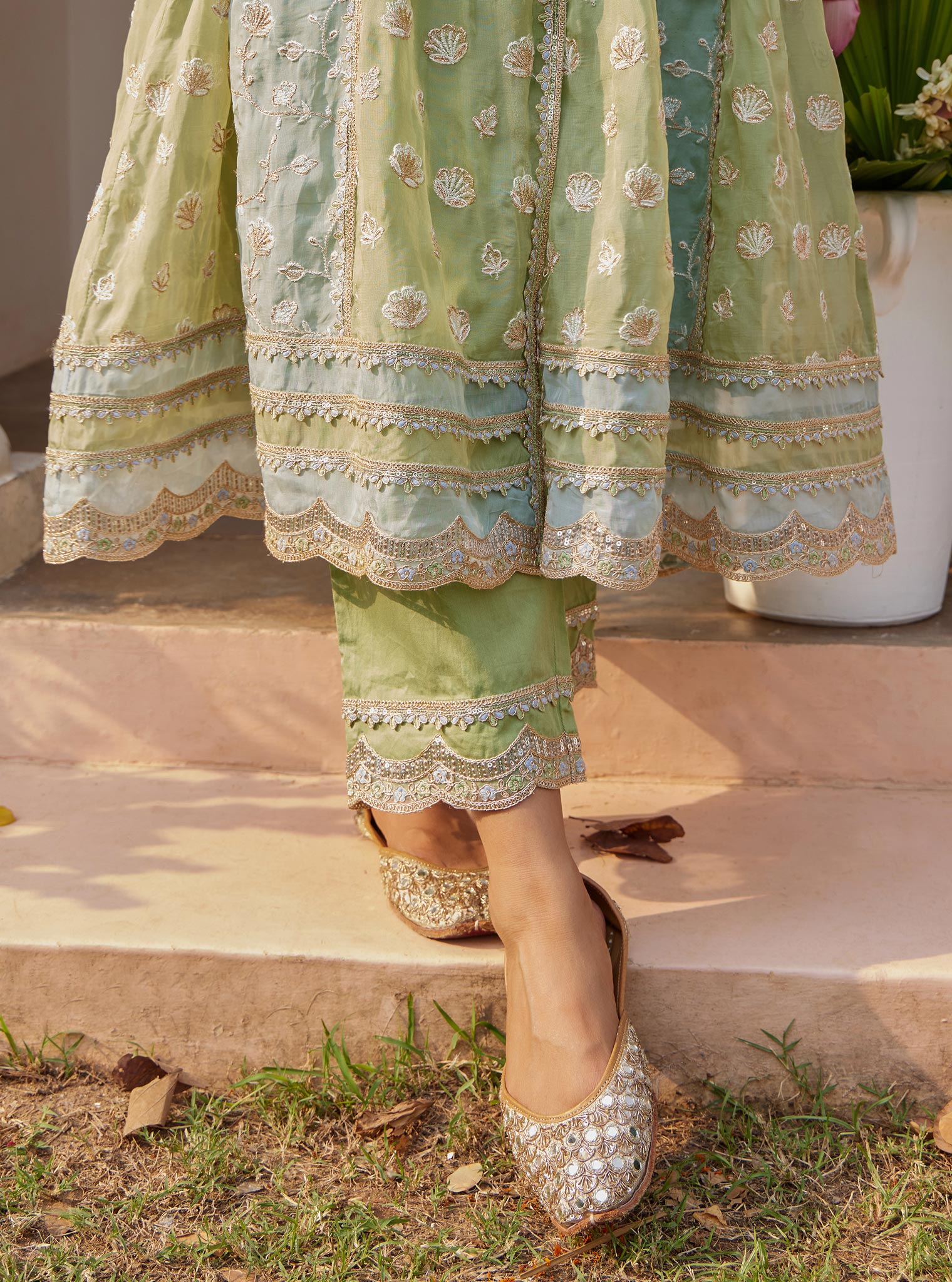 Panya Organza Green Anarkali Kurta Set