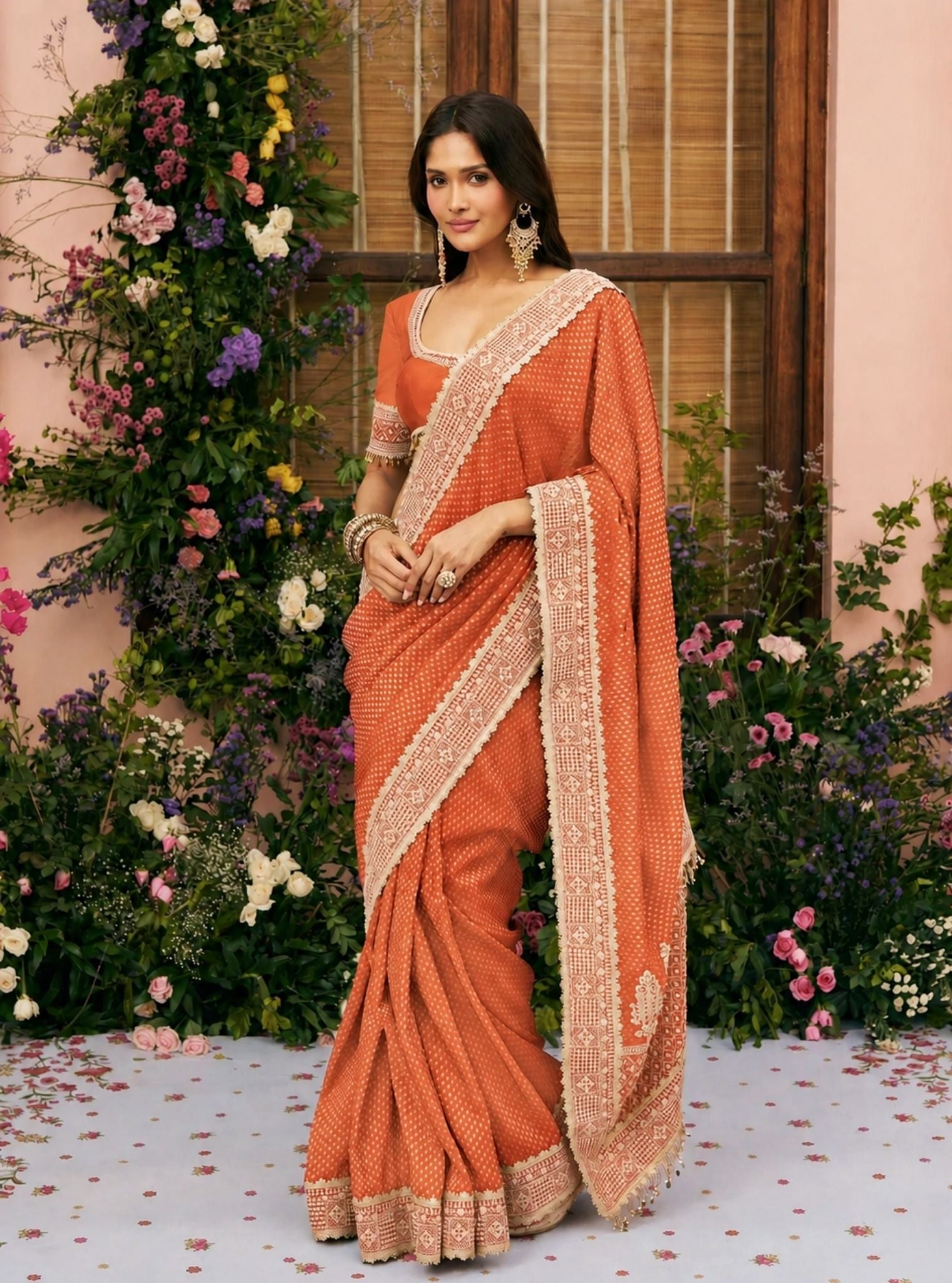 Pankhuri Banarasi Burnt Orange Saree