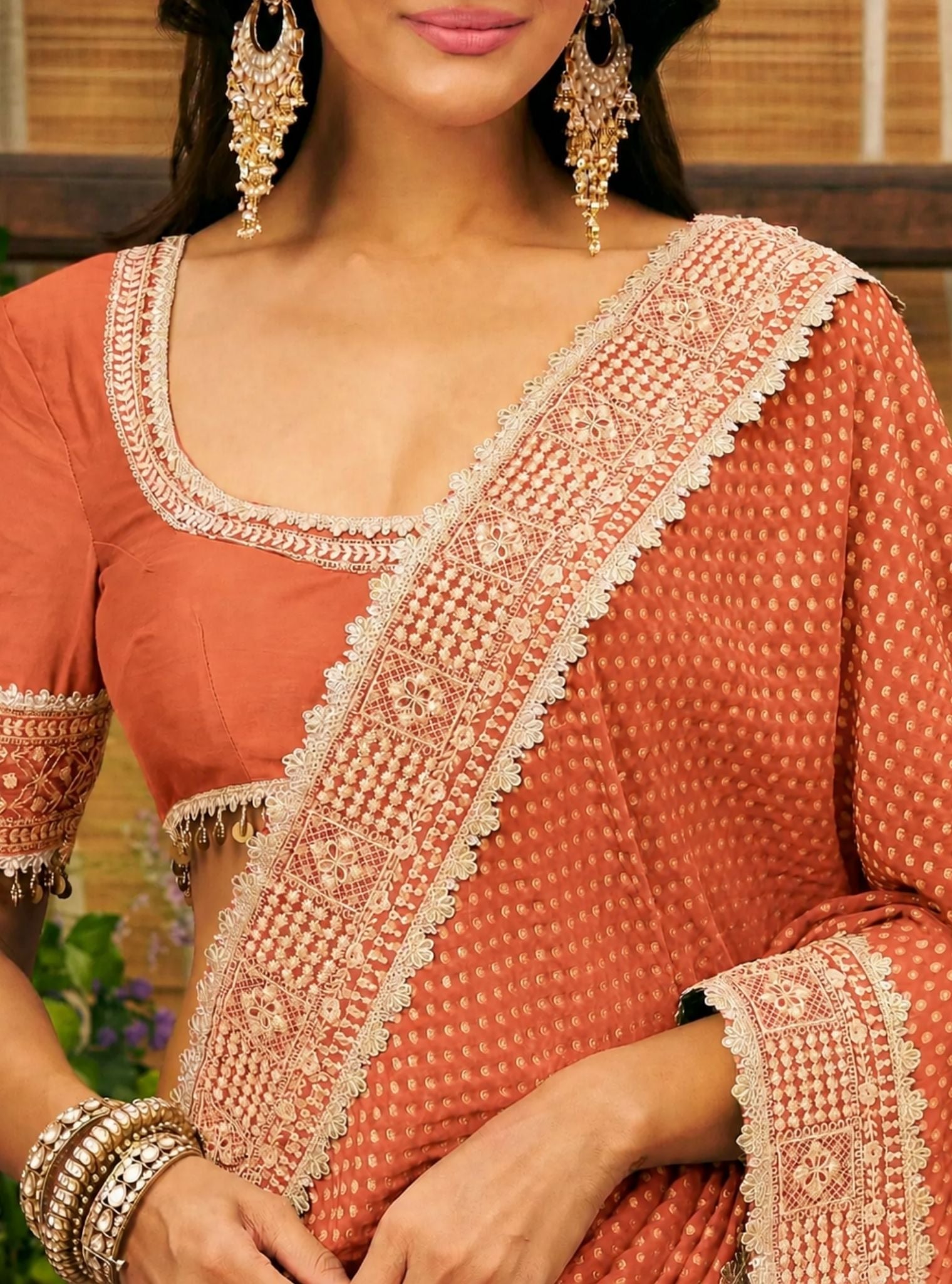 Pankhuri Banarasi Burnt Orange Saree