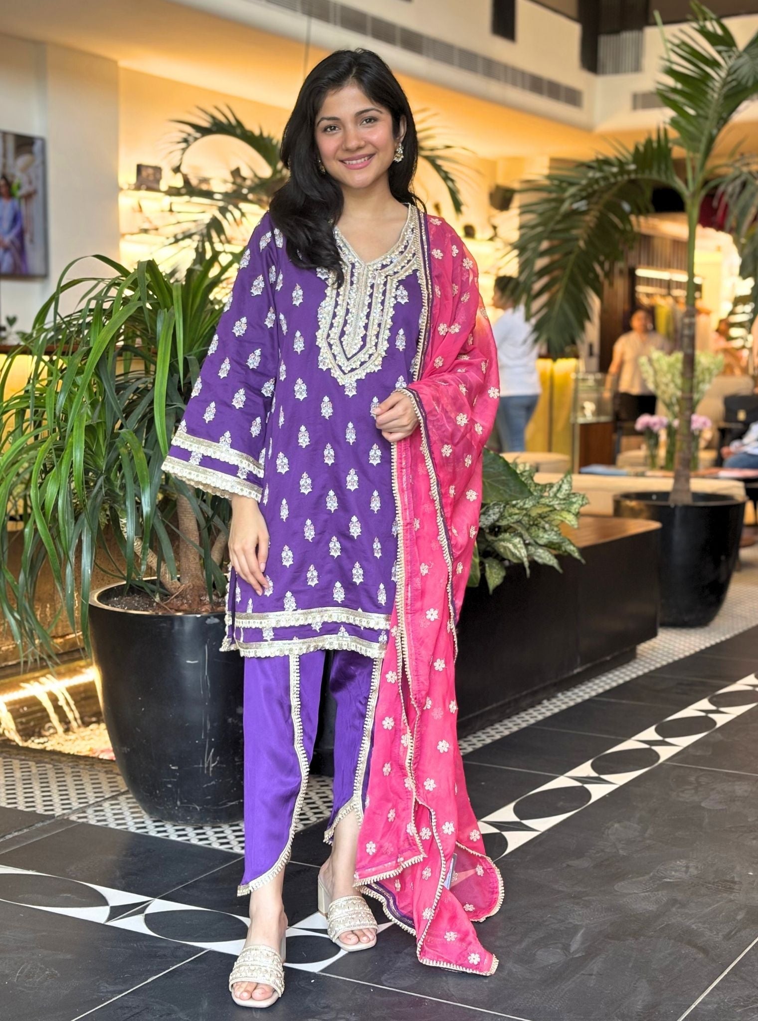 Sama Pima Purple Kurta with Kasuni Purple Pant Set