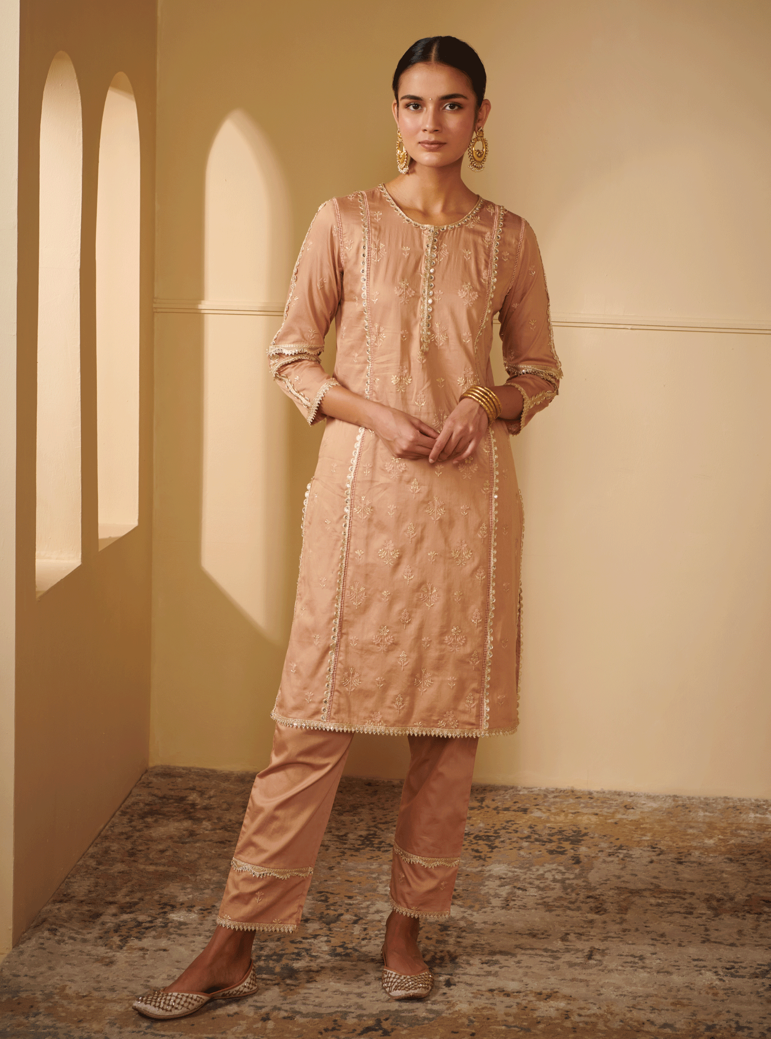 Kaveri Pima Satin Brown Kurta Set