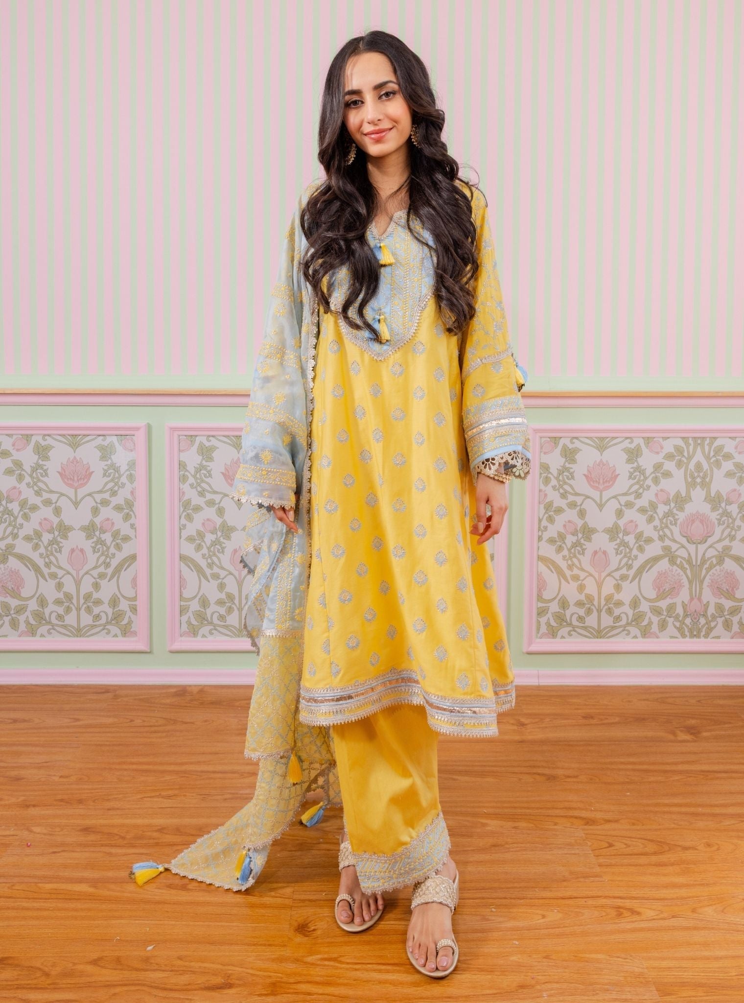 Bandhan Pima Satin Yellow Kurta Set