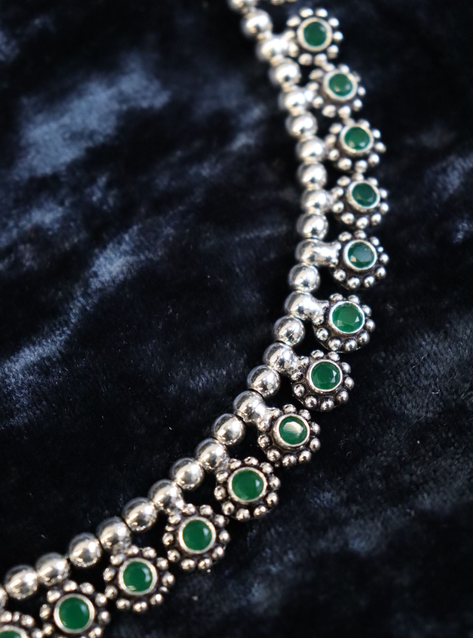Pure Silver Ekavali Green Necklace