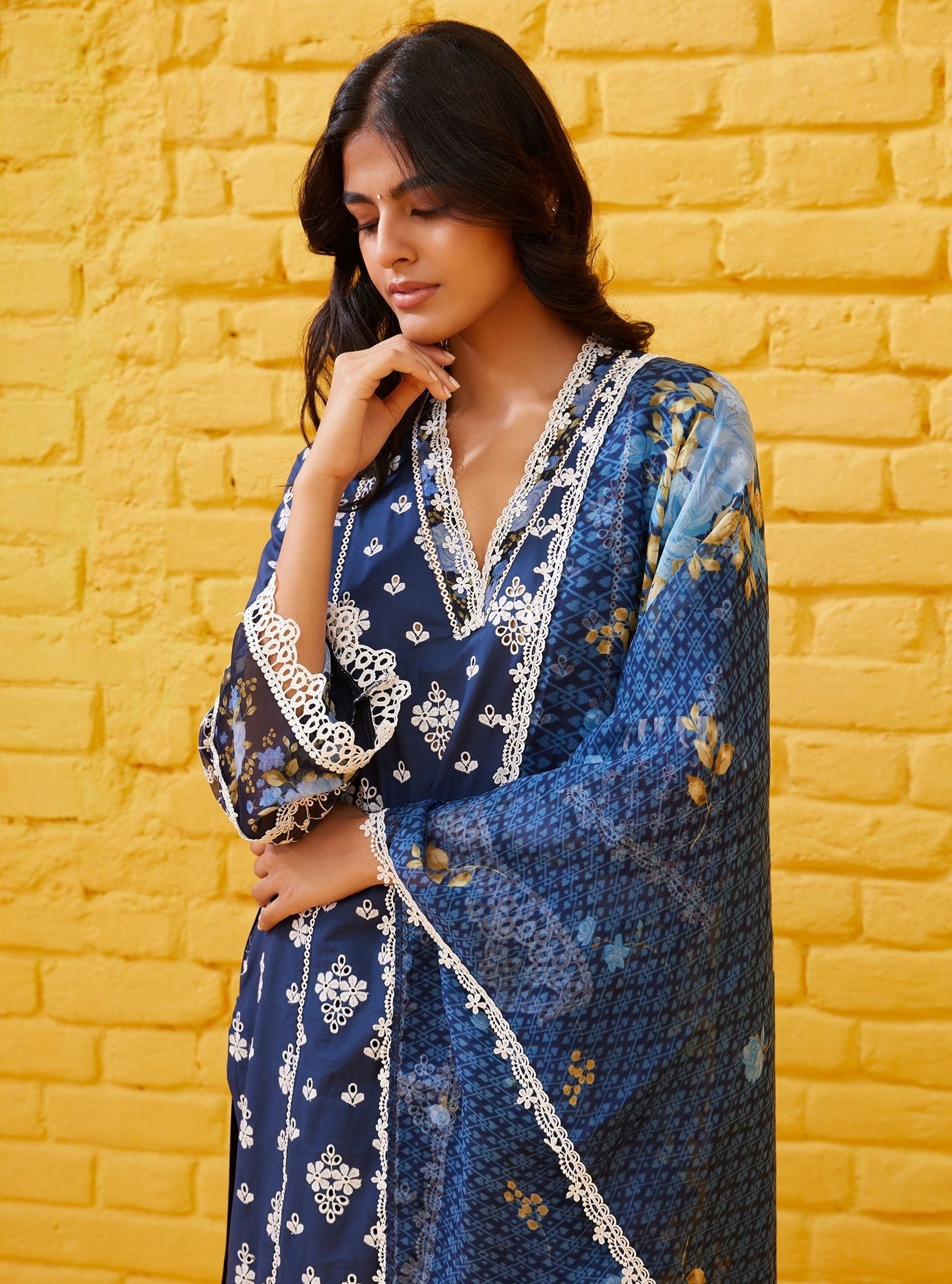 Revaari Supima Cotton Navy Kurta Set