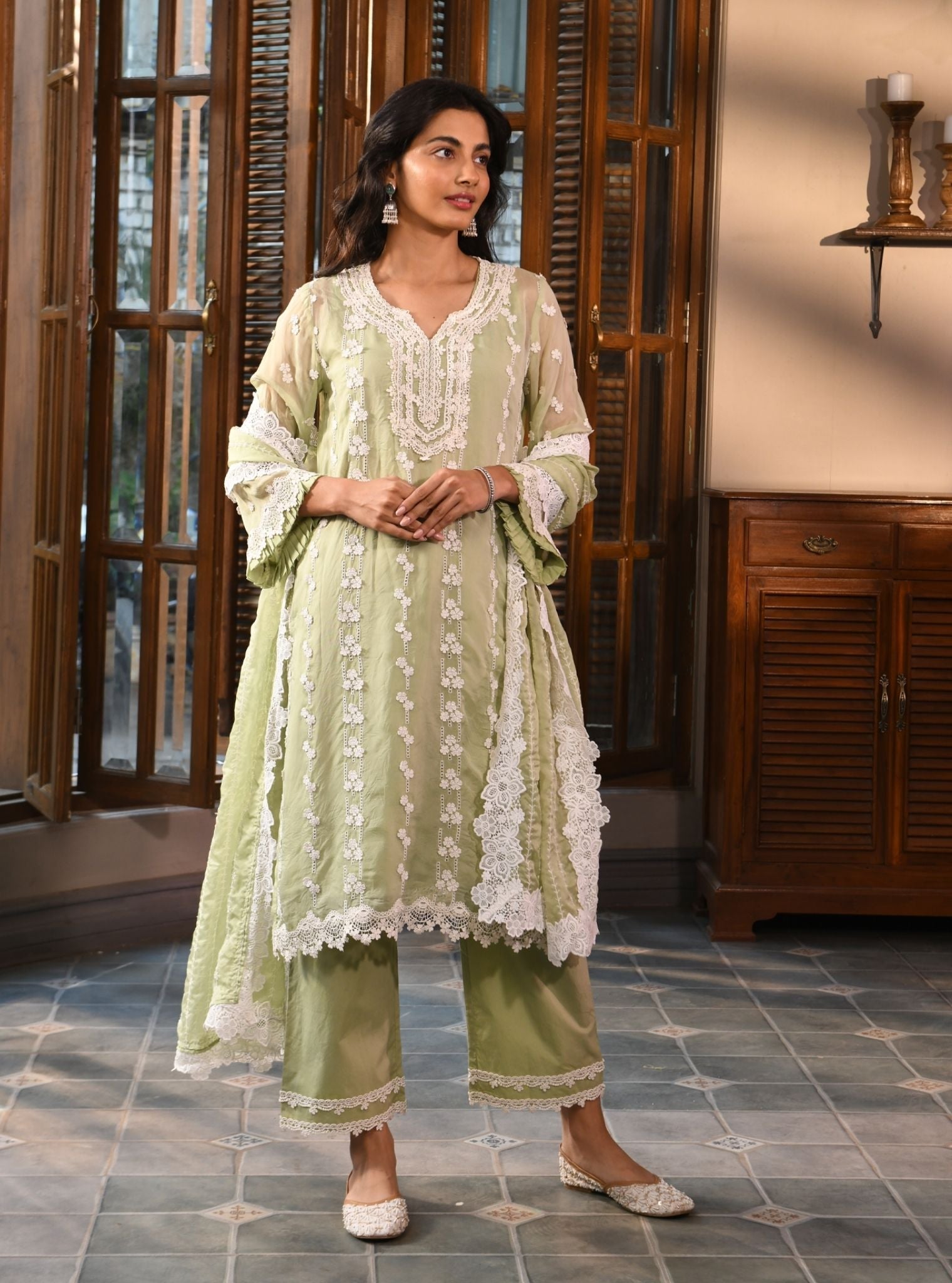 Azita Organza Green Kurta Set