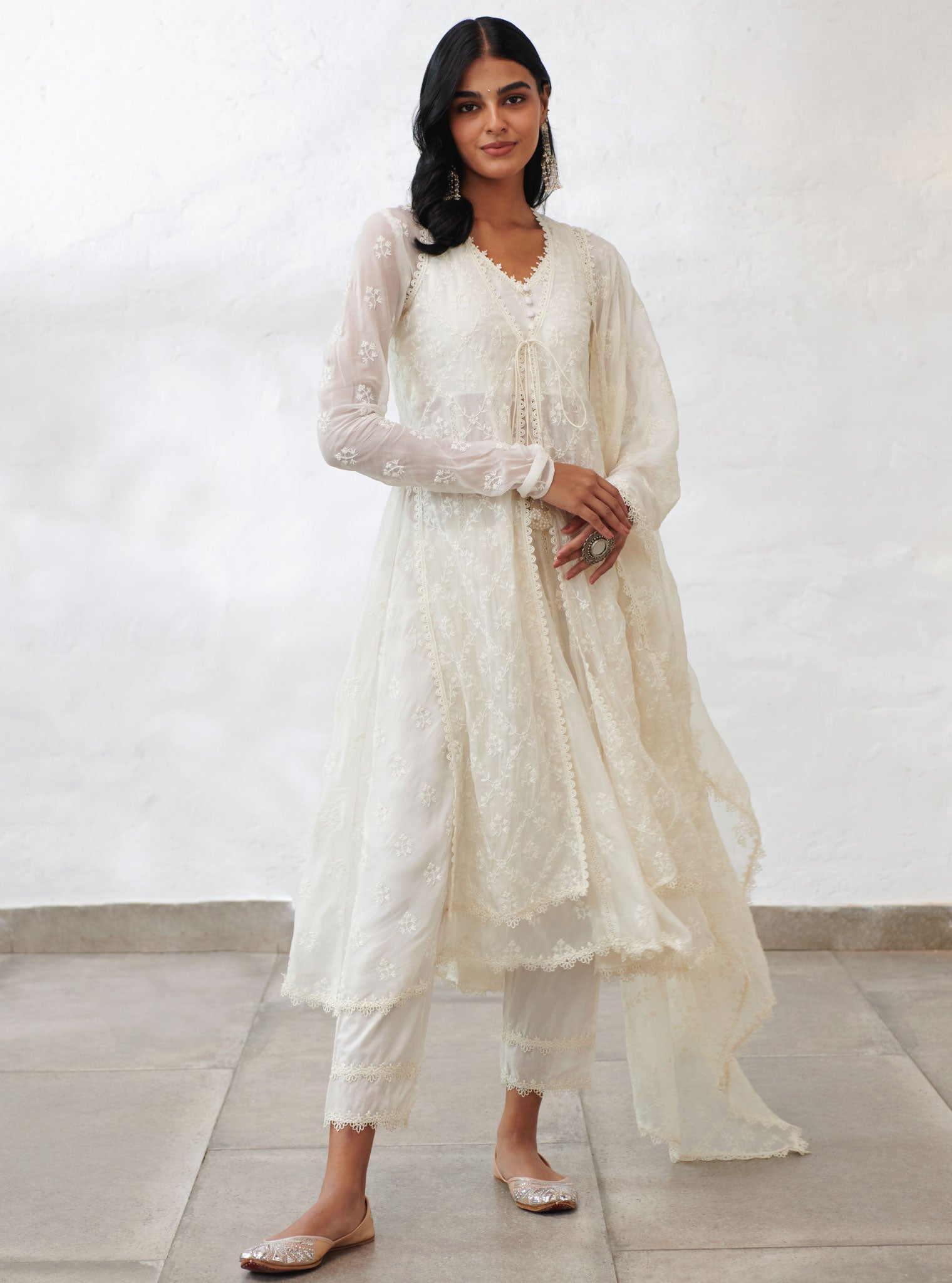 Essex Organza Off White Anarkali Kurta Set