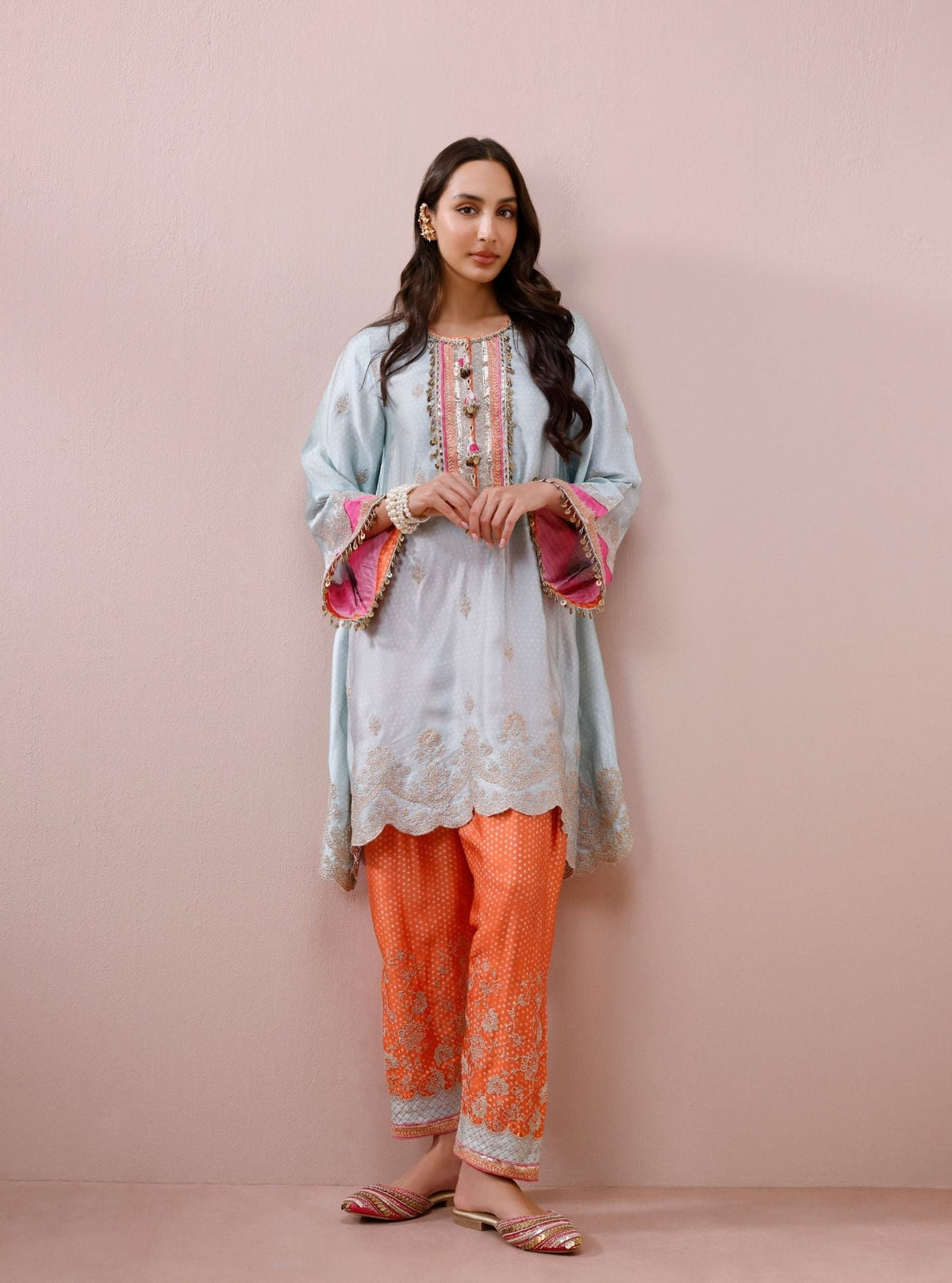 Iraa Cupro Satin Blue Kurta Set
