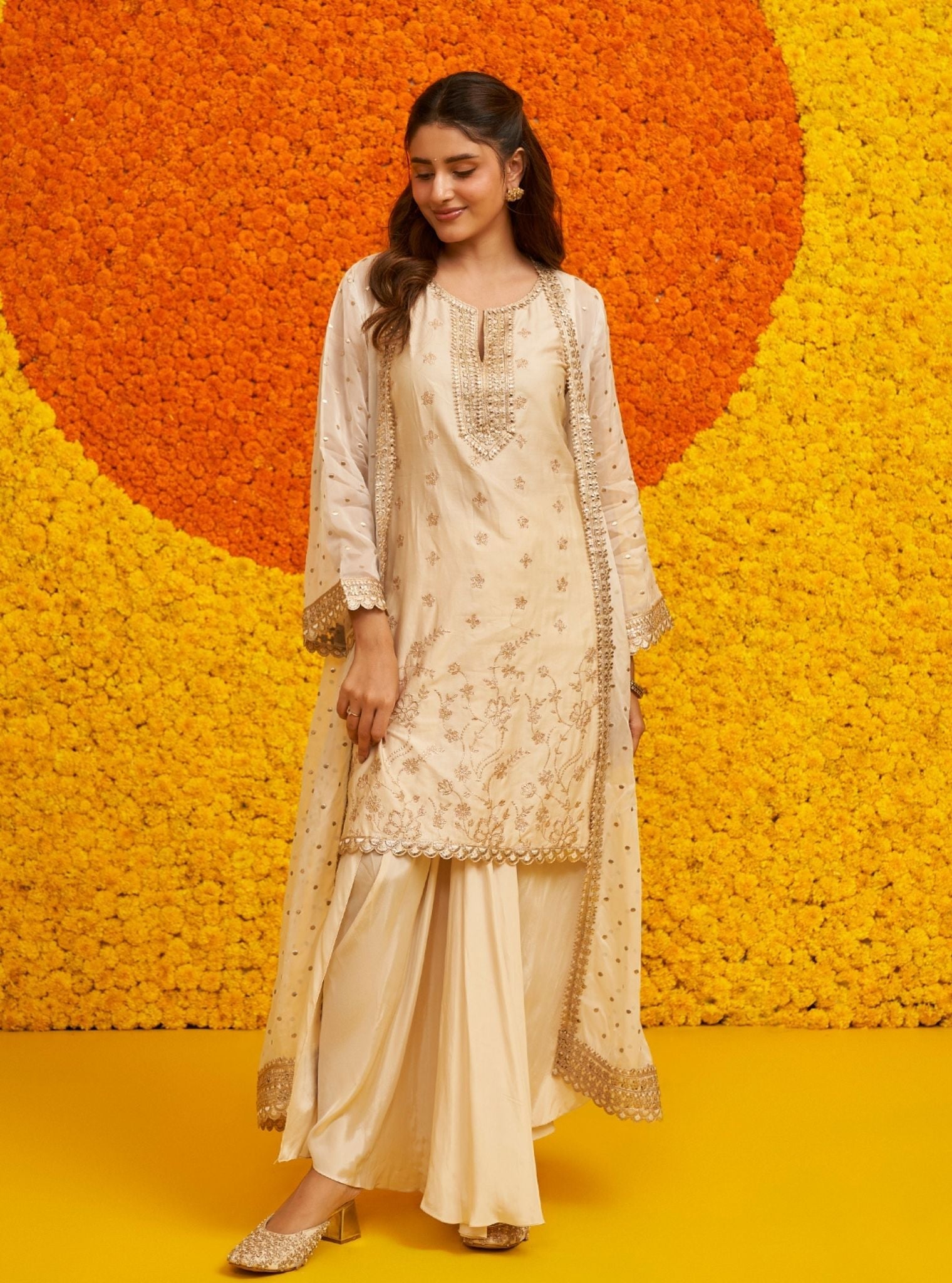 Sukoon Pima Satin Off White Kurta Set