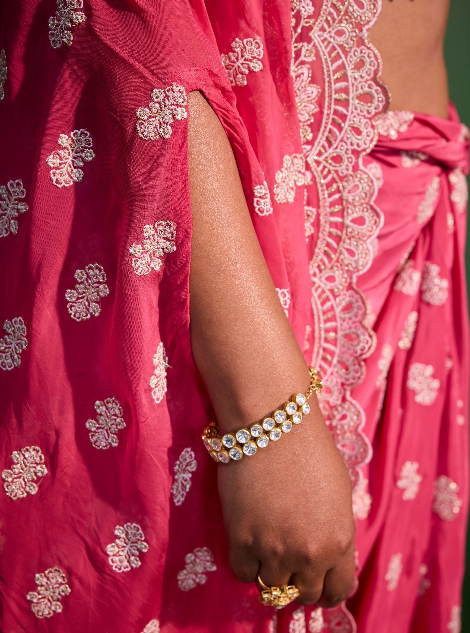 Maya Organza Fuschia Cape Shrug With Skirt