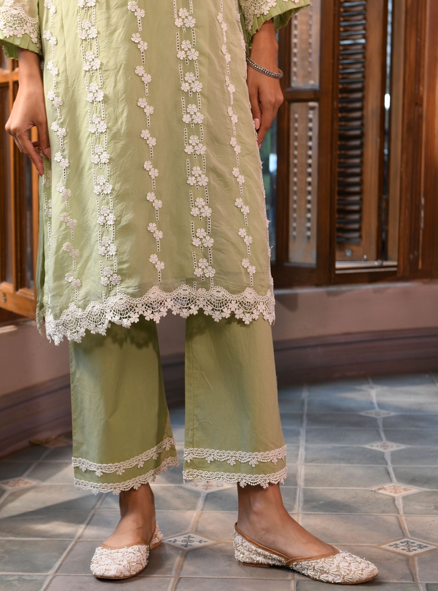 Azita Organza Green Kurta Set