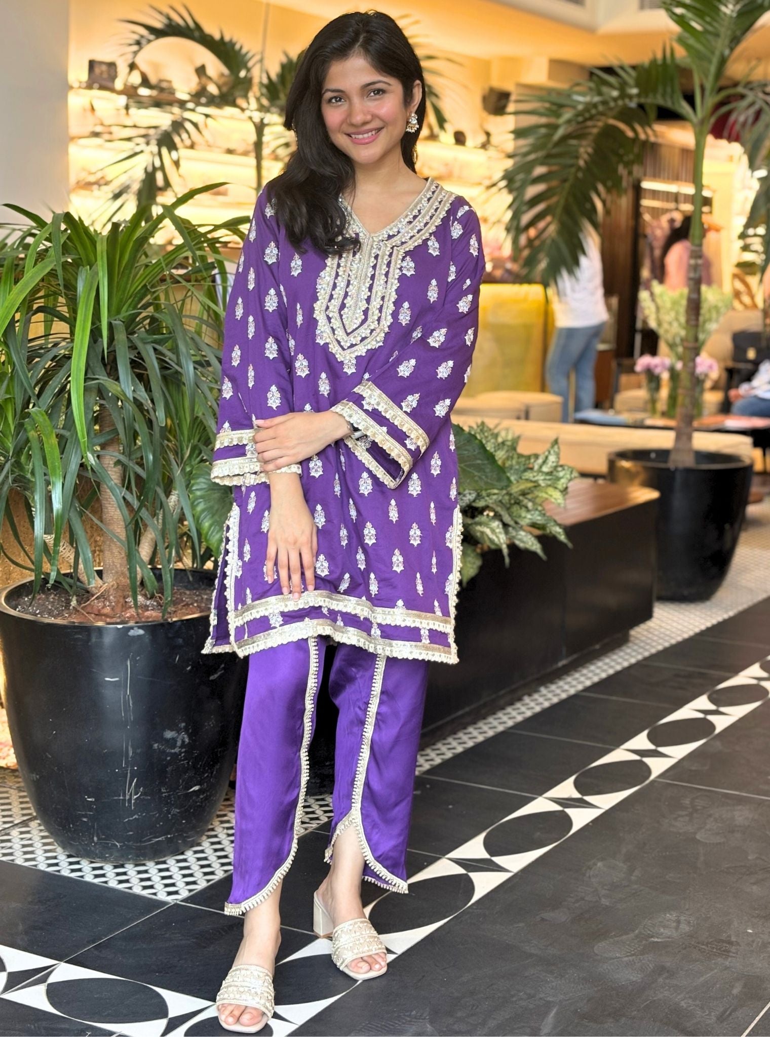 Sama Pima Purple Kurta with Kasuni Purple Pant Set