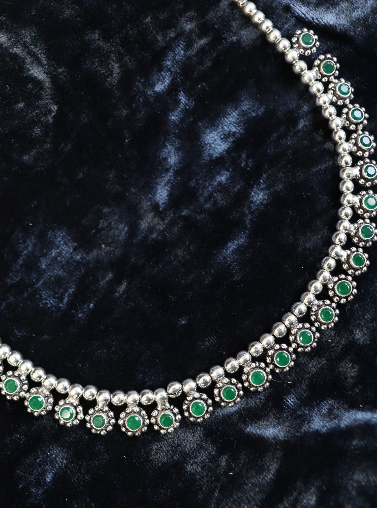 Pure Silver Ekavali Green Necklace