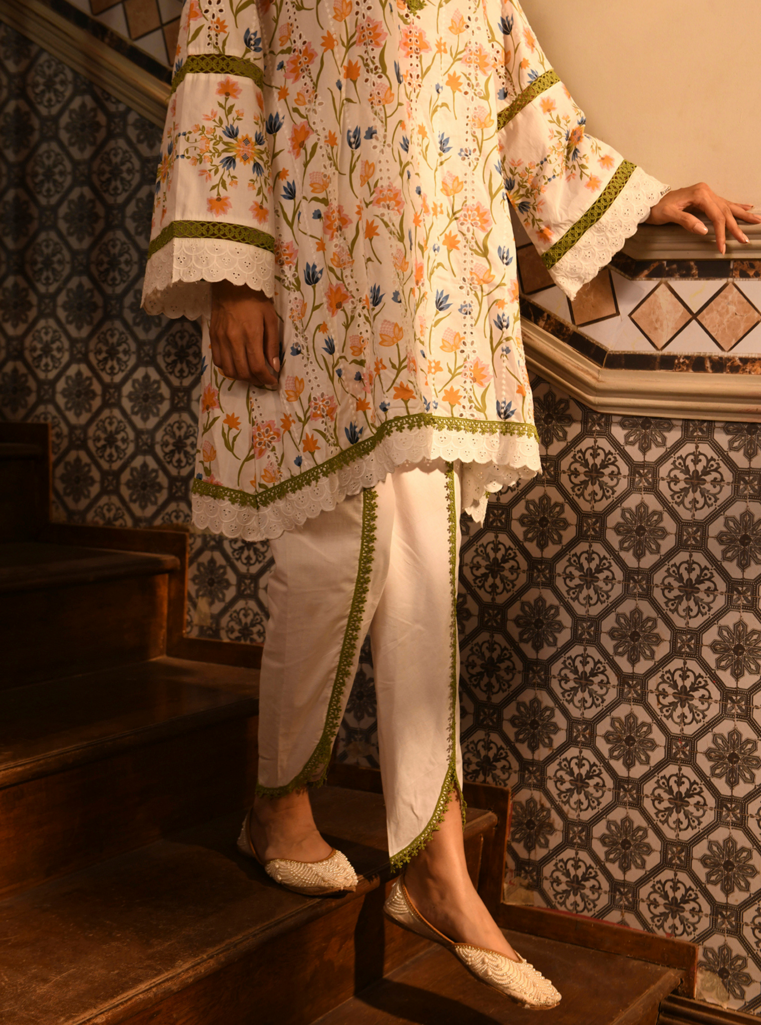 Gargi Supima Cotton Printed White Kurta Set