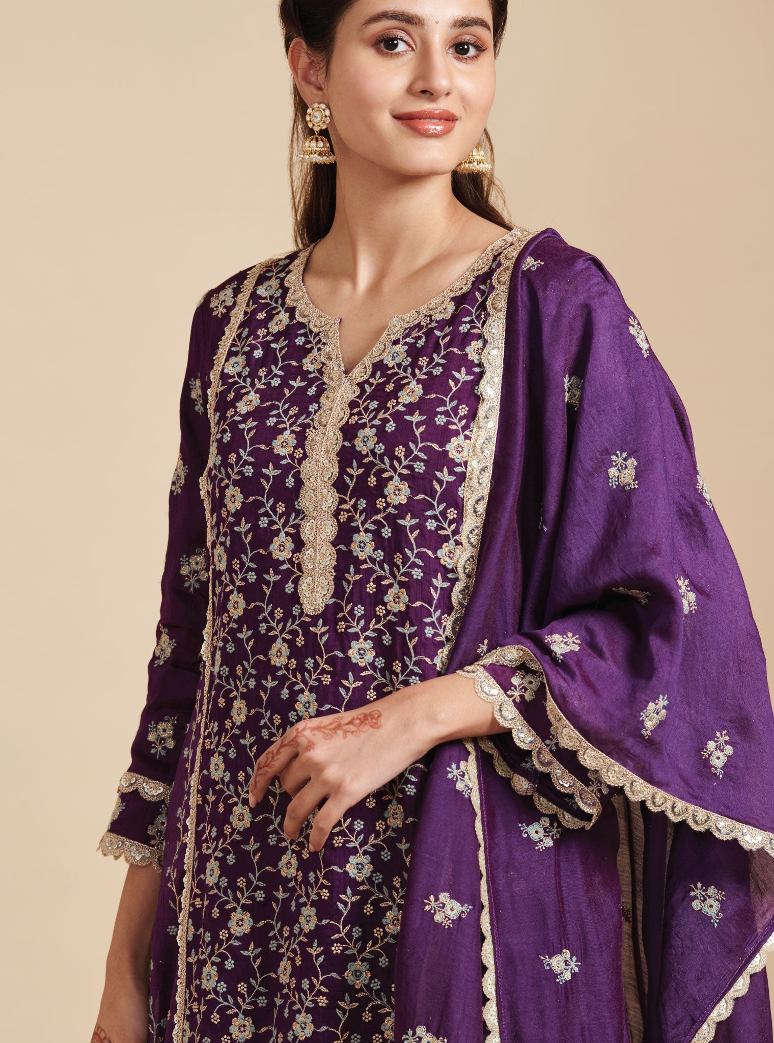 Kaashni Silk Purple Kurta Set