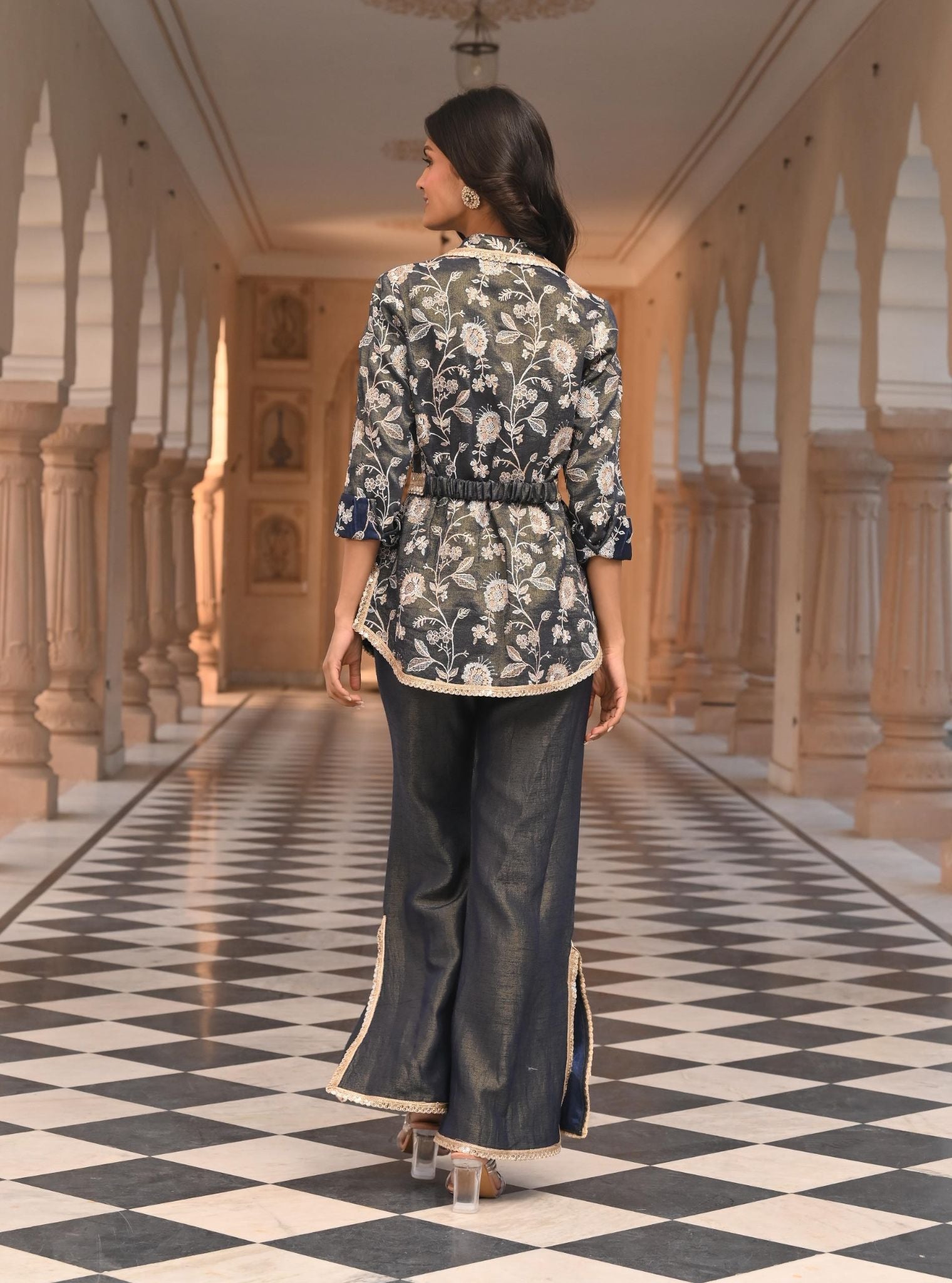 Savera Tissue Satin Navy Co-ord Set